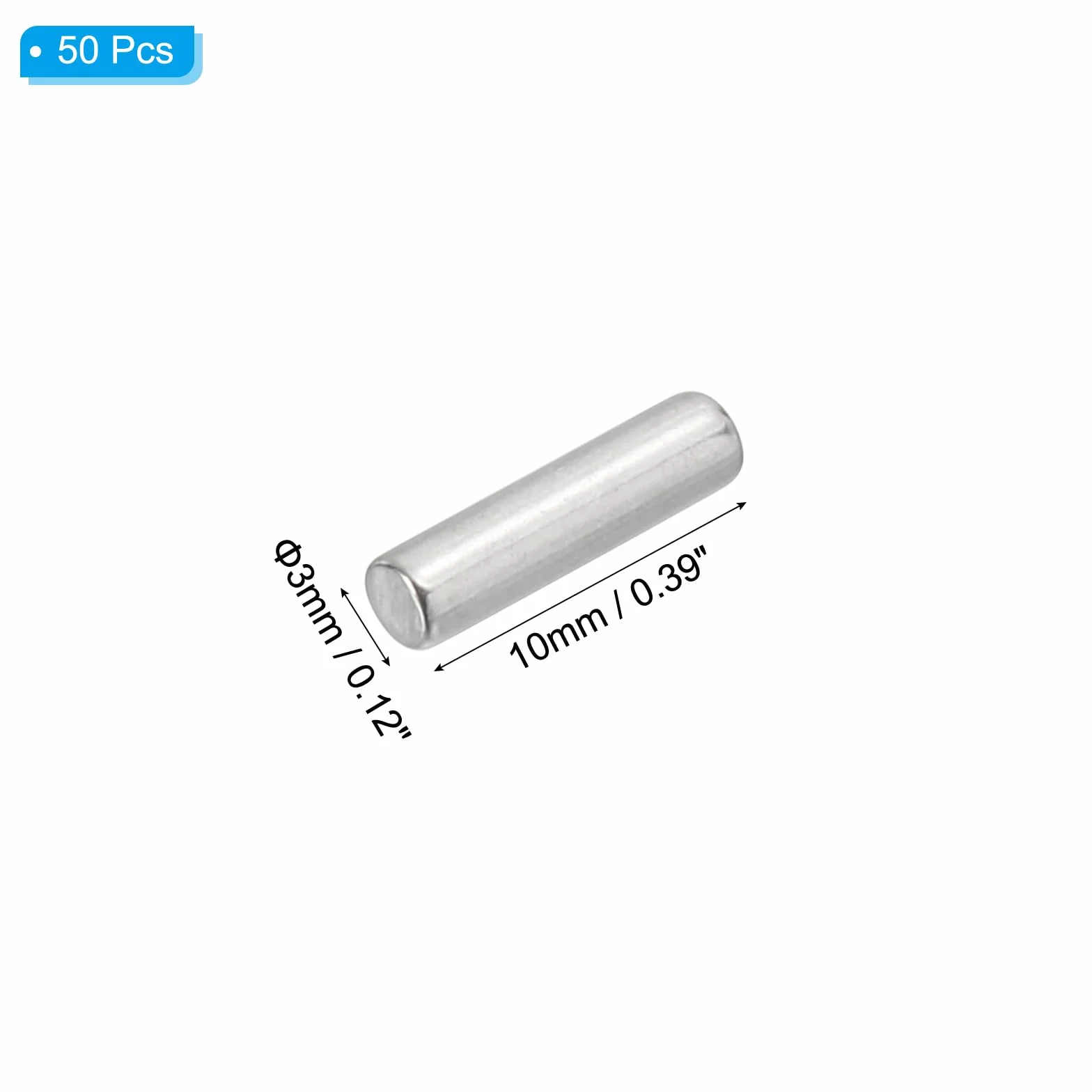PATIKIL 50pz Tasselli in 304 Acciaio Inox 3 x 10mm, Spina Centraggio Perni Metallo Cilindrica per Mensole