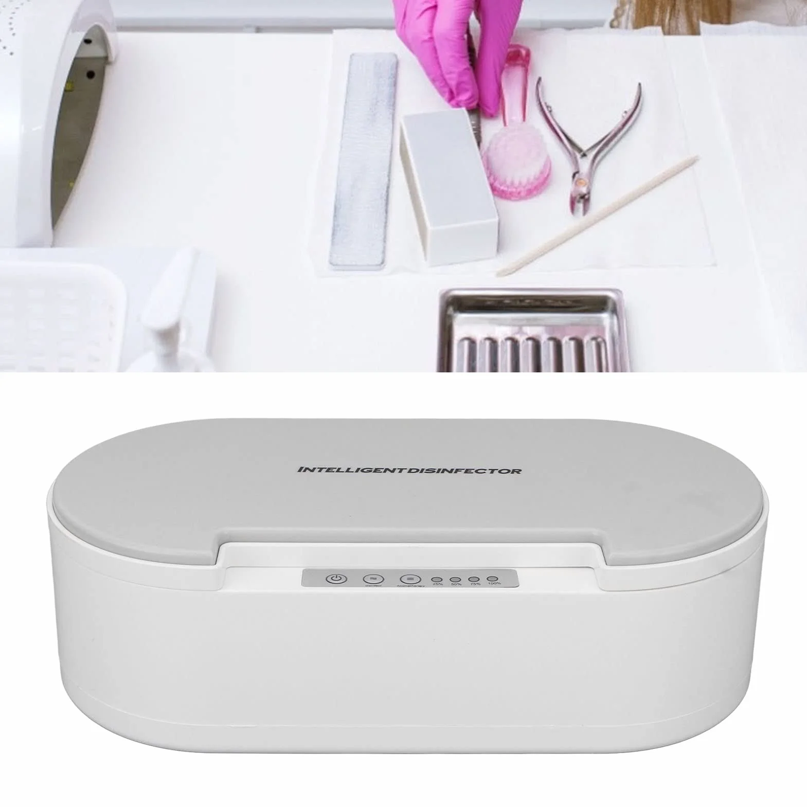 Sterilizzatore per Strumenti per Unghie, Sterilizzatore UV per Manichini, Scatola di Pulizia UV a 360 Gradi, Pulizia Rapida, Trasmissione Vocale, Aromaterapia, Scatola
