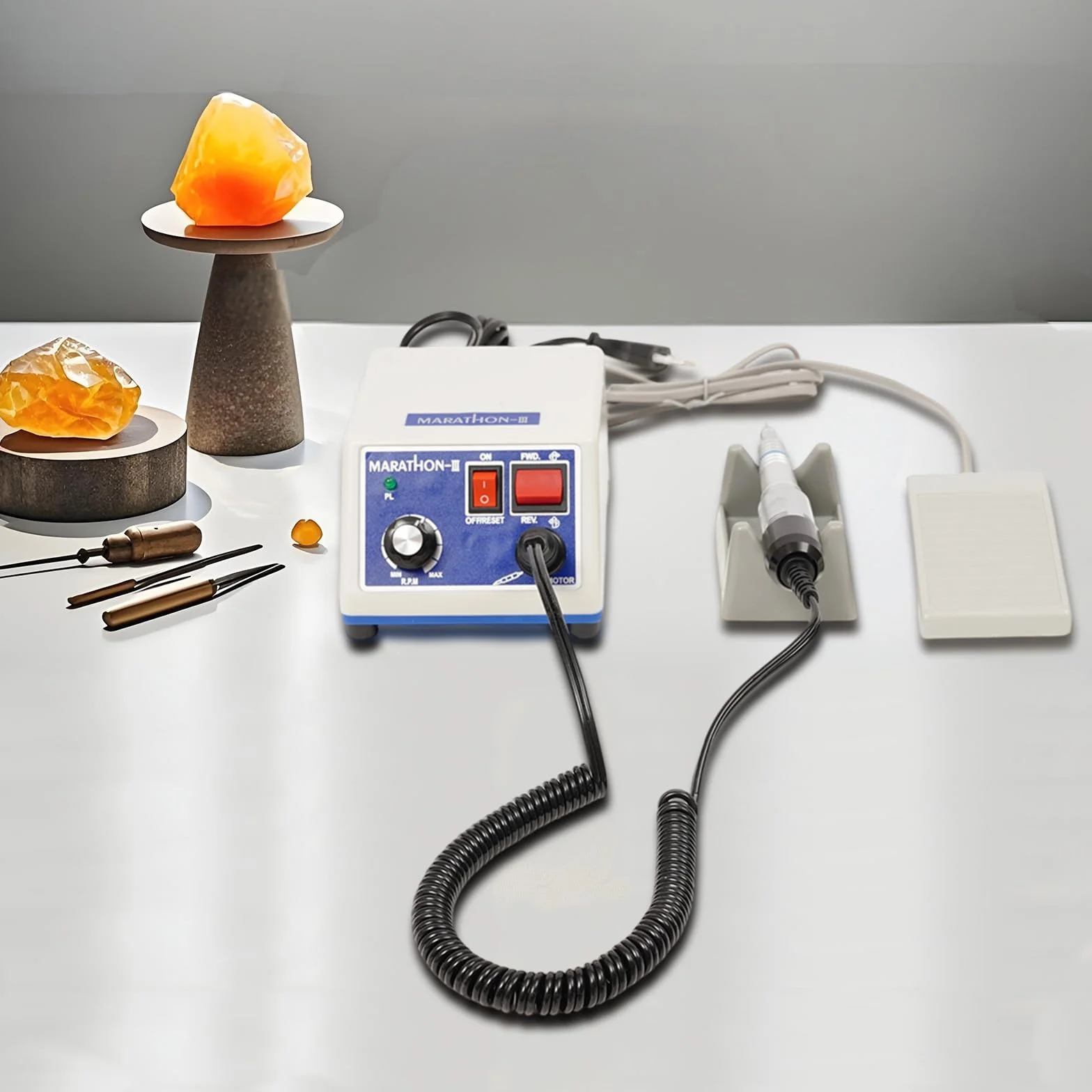 Laboratorio Micromotore Elettrico 0-35000 Giri/min Rettifica Regolabile Lucidatura Portatile con Lucidatrice +2 Teste +10 Fresas Carburo