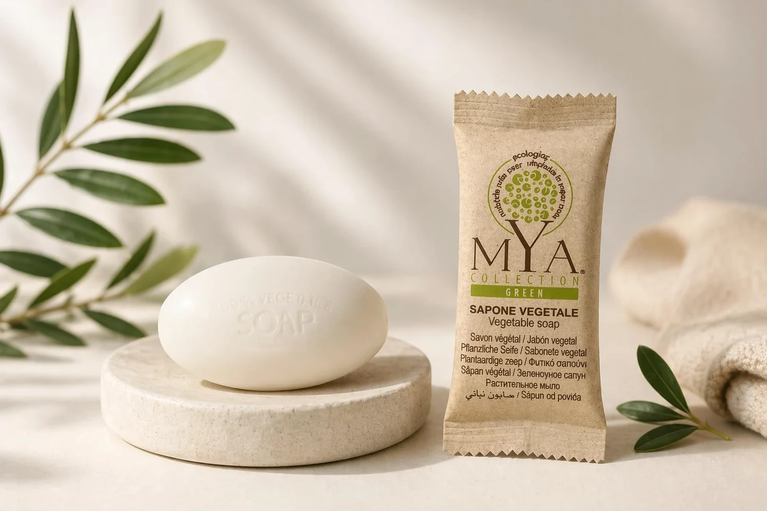 Saponetta Monouso 10 Gr, 600 pz Confezione BIO in Carta Mya Collection Green per Hotel B&B Linea Cortesia Made in Italy