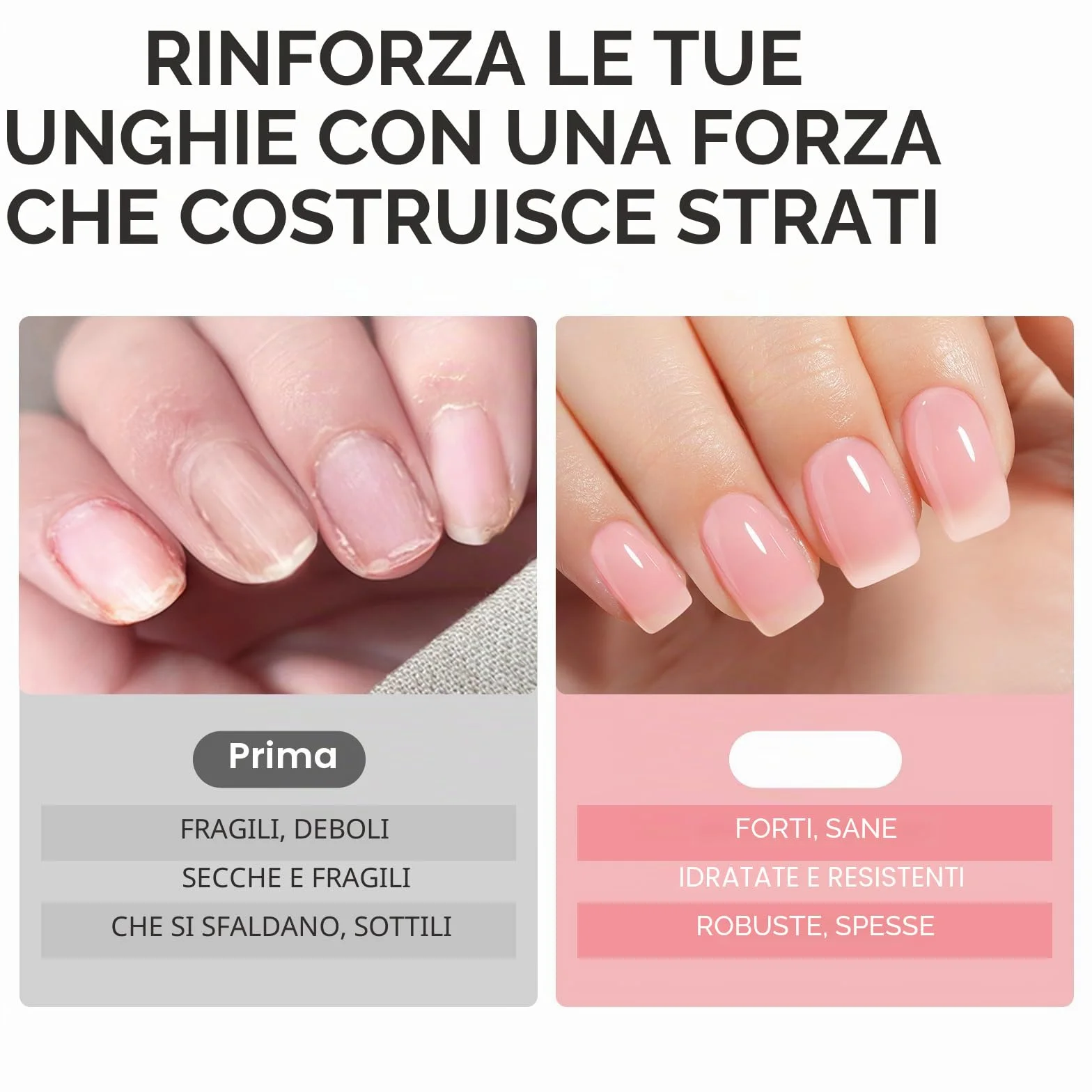 Gelike ec Cura delle unghie crescita e rinforzante: 6 in 1 rosa trasparente rinforzante per unghie sottili danneggiate e fragili
