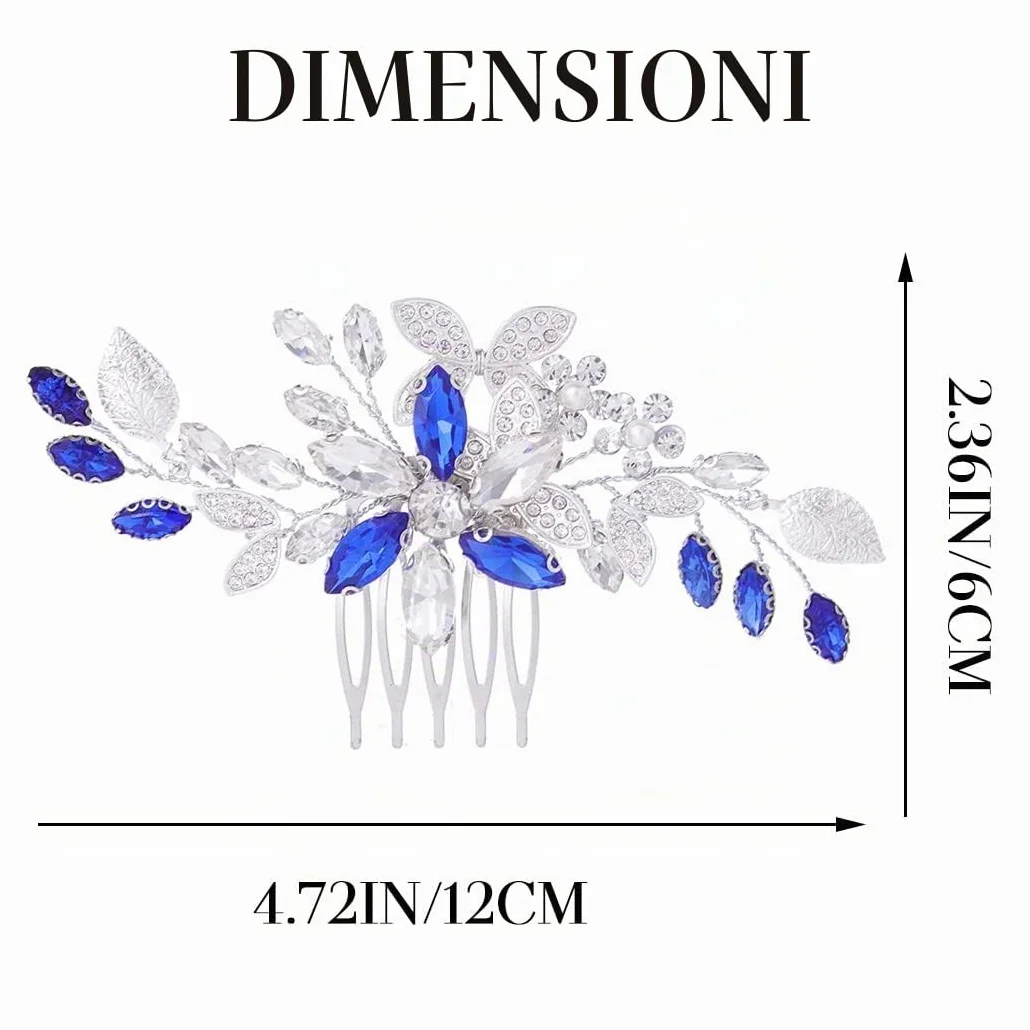 IYOU Pettine per Capelli da Sposa con Strass Blu Accessori per capelli da Sposa per Damigelle D'onore per le Donne