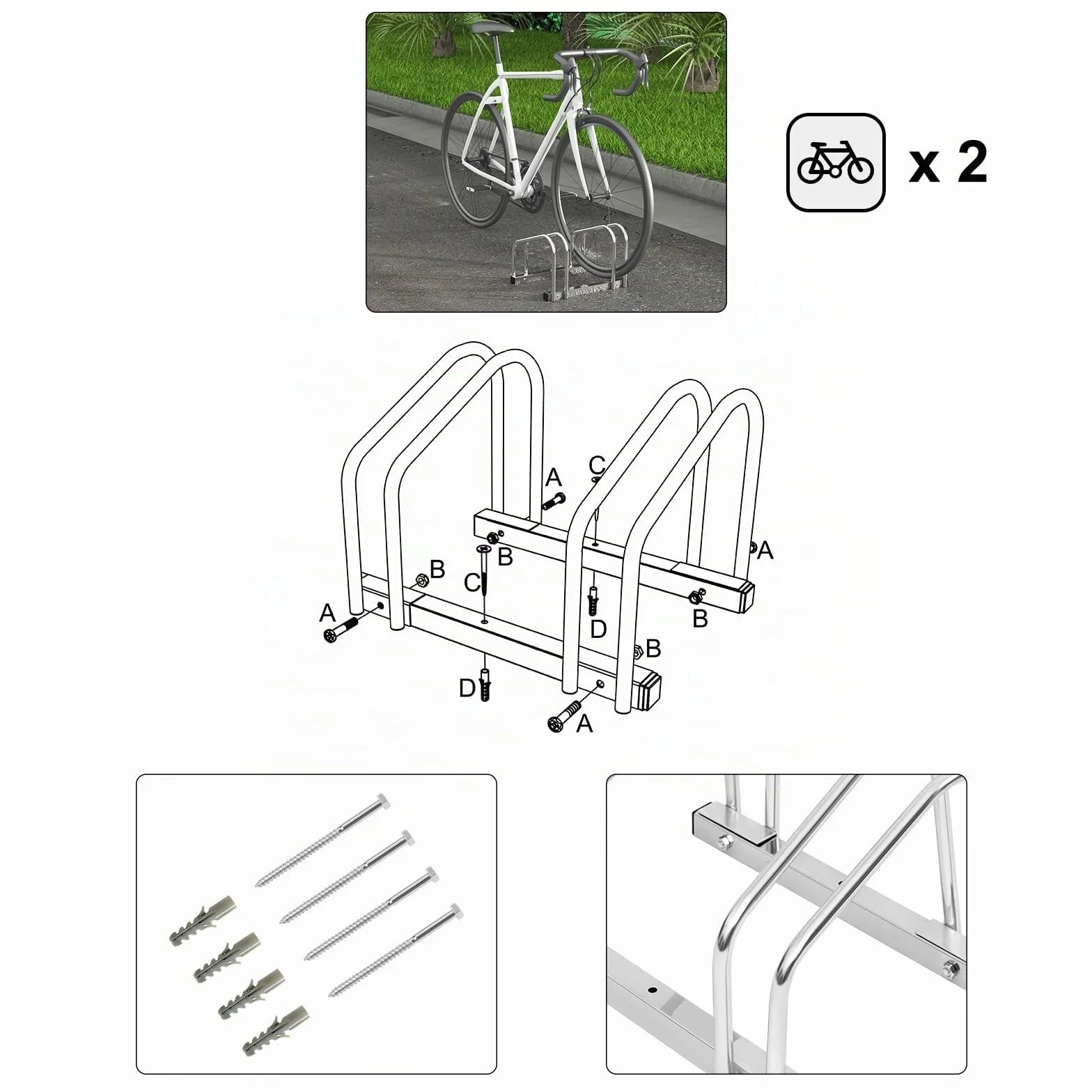WOLTU Rastrelliera per Biciclette a Portabici Supporto in Metallo Montaggio a Terra e a Muro