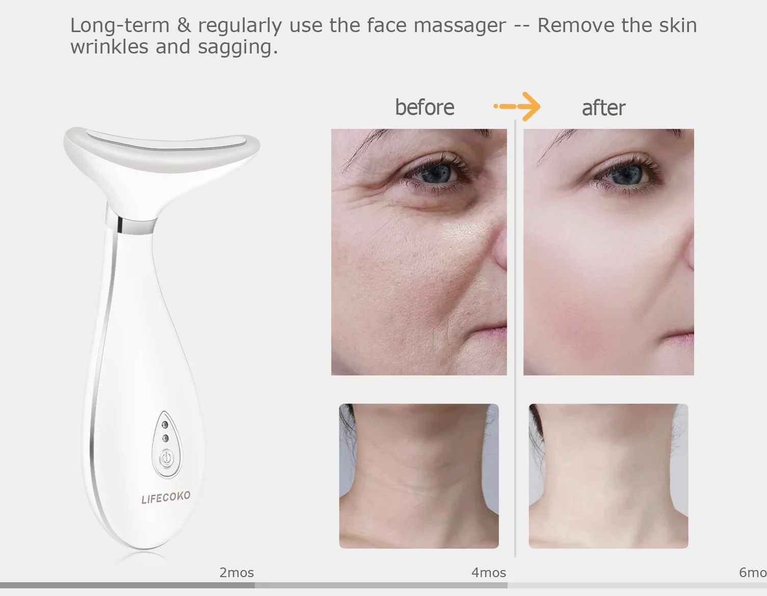Massager per viso elettrico Antirughe, massaggiatore di bellezza per il viso e il collo, Massager del dispositivo tonificante per il, Ricaricabile USB portatile (Bianco)