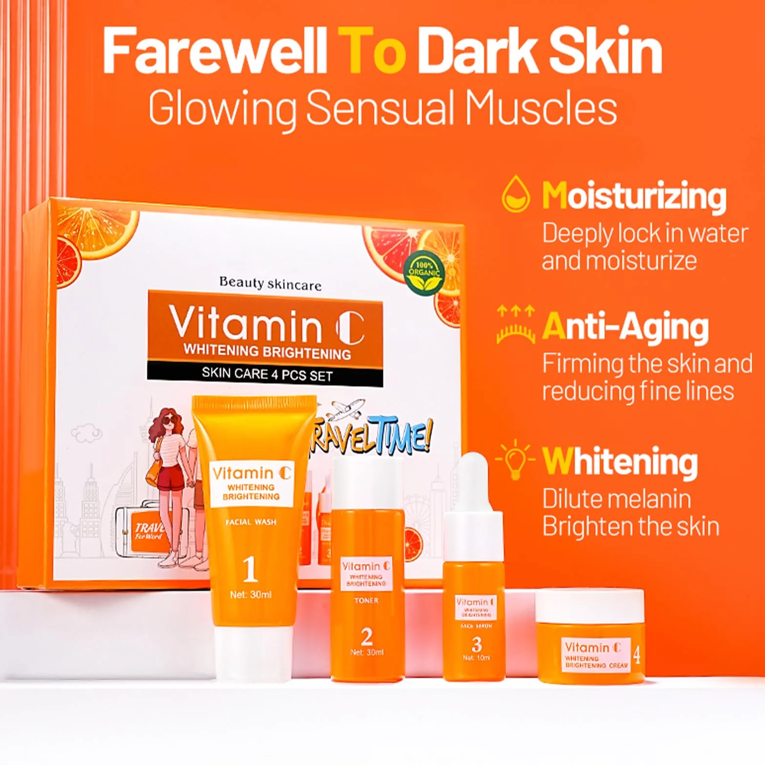 Set Cura della Pelle Viso 4 Pezzi – Idratante, Rigenerante e Anti-Età – Contiene Siero alla Vitamina C e Acido Ialuronico – Adatto Pelle Sensibile e Secca – Routine Completa Giorno e Notte