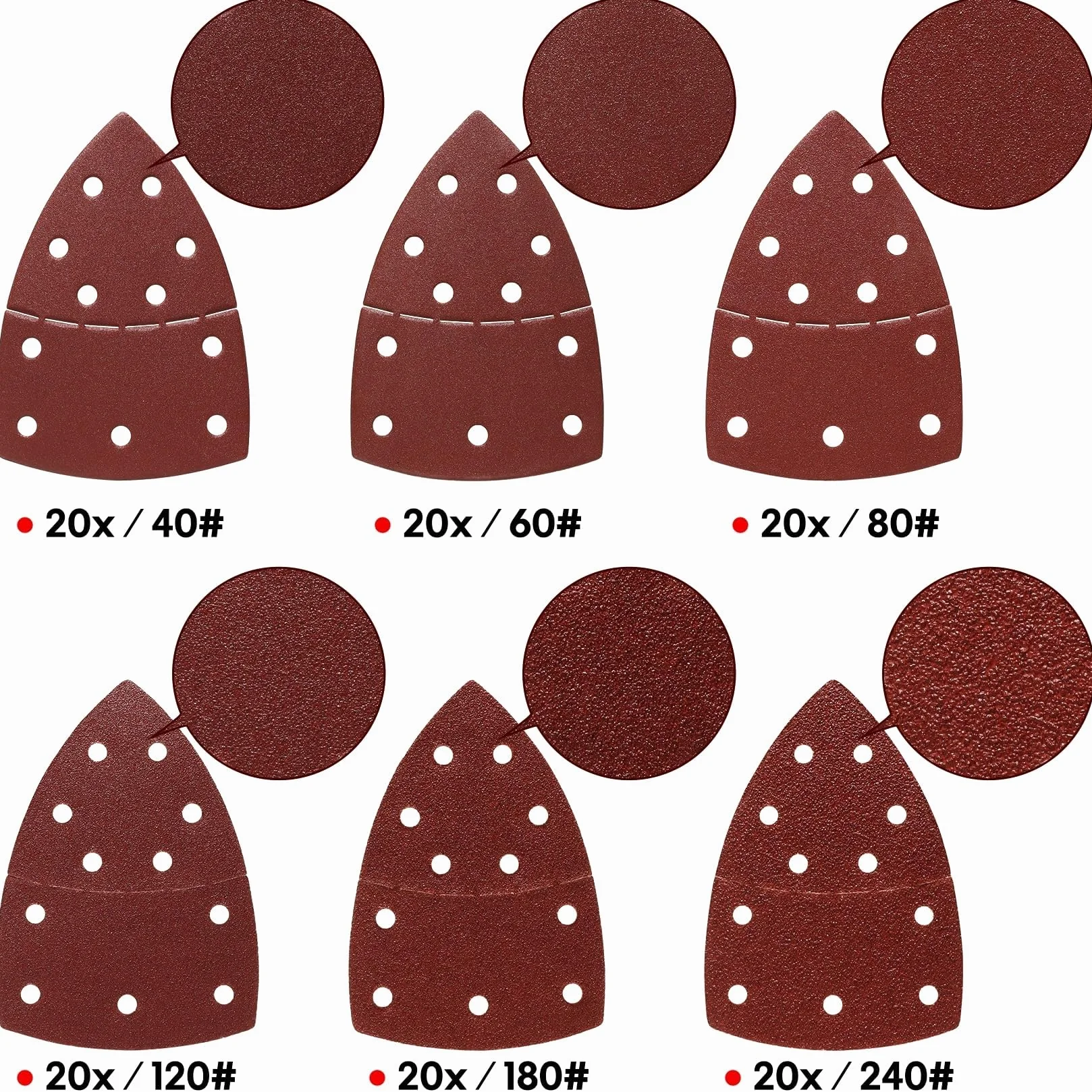 SHALL Set da 120 fogli abrasivi triangolari 105x152mm per levigatrice mouse, grane 40-240