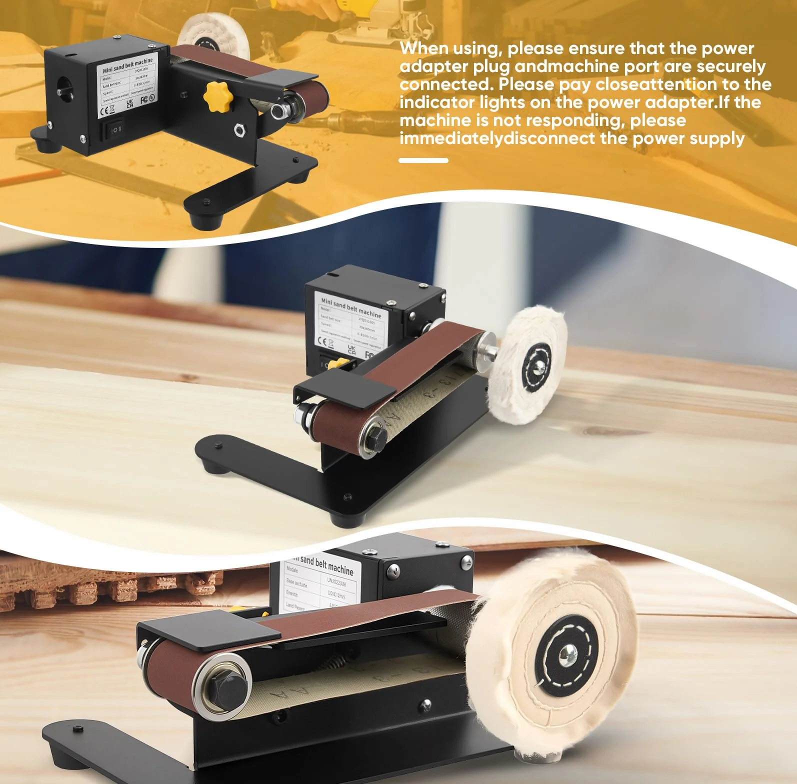 Levigatrice a nastro mini elettrica 250 W 7 velocità regolabili 330 x 30 mm per metallo legno