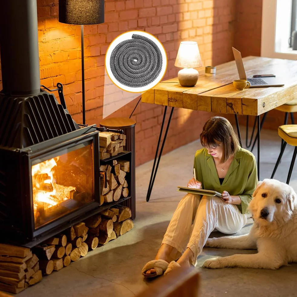 Flintronic Nastro Isolante in Fibra per Stufa, Guarnizione Ignifuga Alta Temperatura, per Stufe e Camino, Φ16mm x 2.5m, Grigio