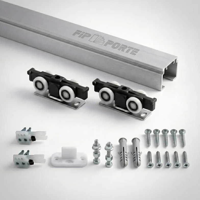 FIP Porte Binario Porta Scorrevole Silver Portata 120 kg Kit Alluminio Anodizzato Fissaggio Soffitto Parete 180 cm
