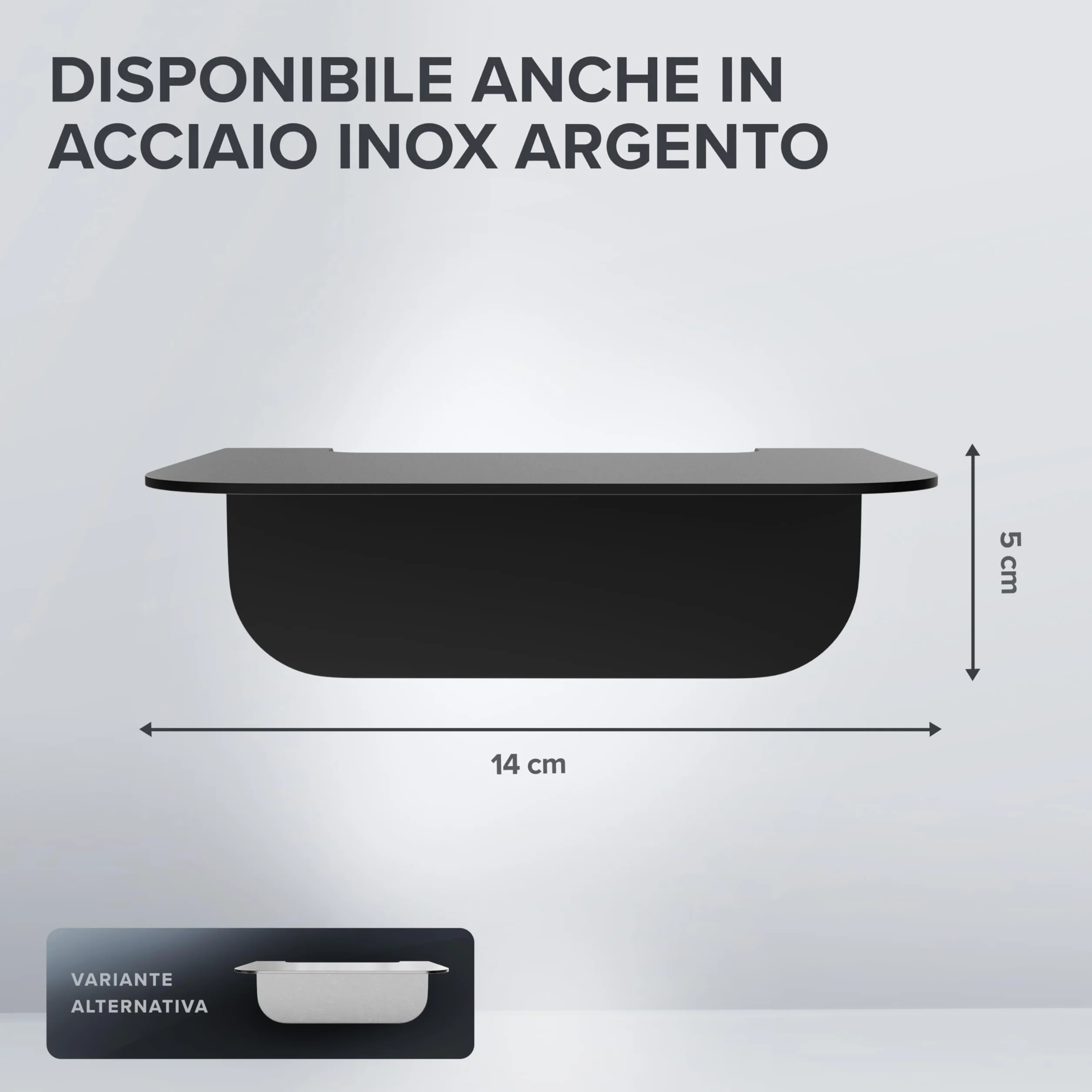 Mensola da bagno in acciaio inox nero opaco senza foratura Ovimar Gimsoya