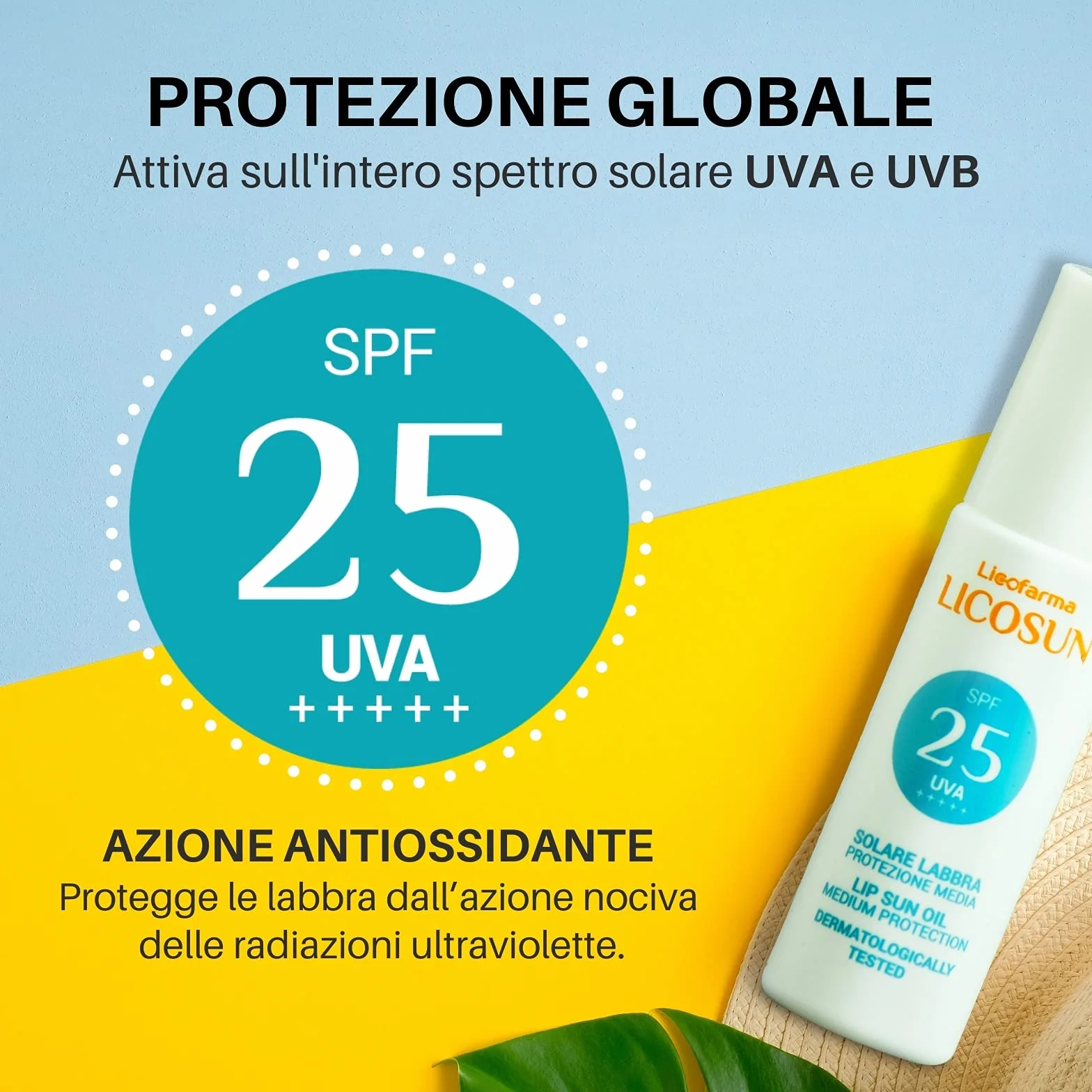 Licofarma Olio Solare Protezione Labbra SPF 25 con Roll-on. Protezione UVA UVB, Azione Antiossidante. Idratante e Nutriente sulle Labbra.