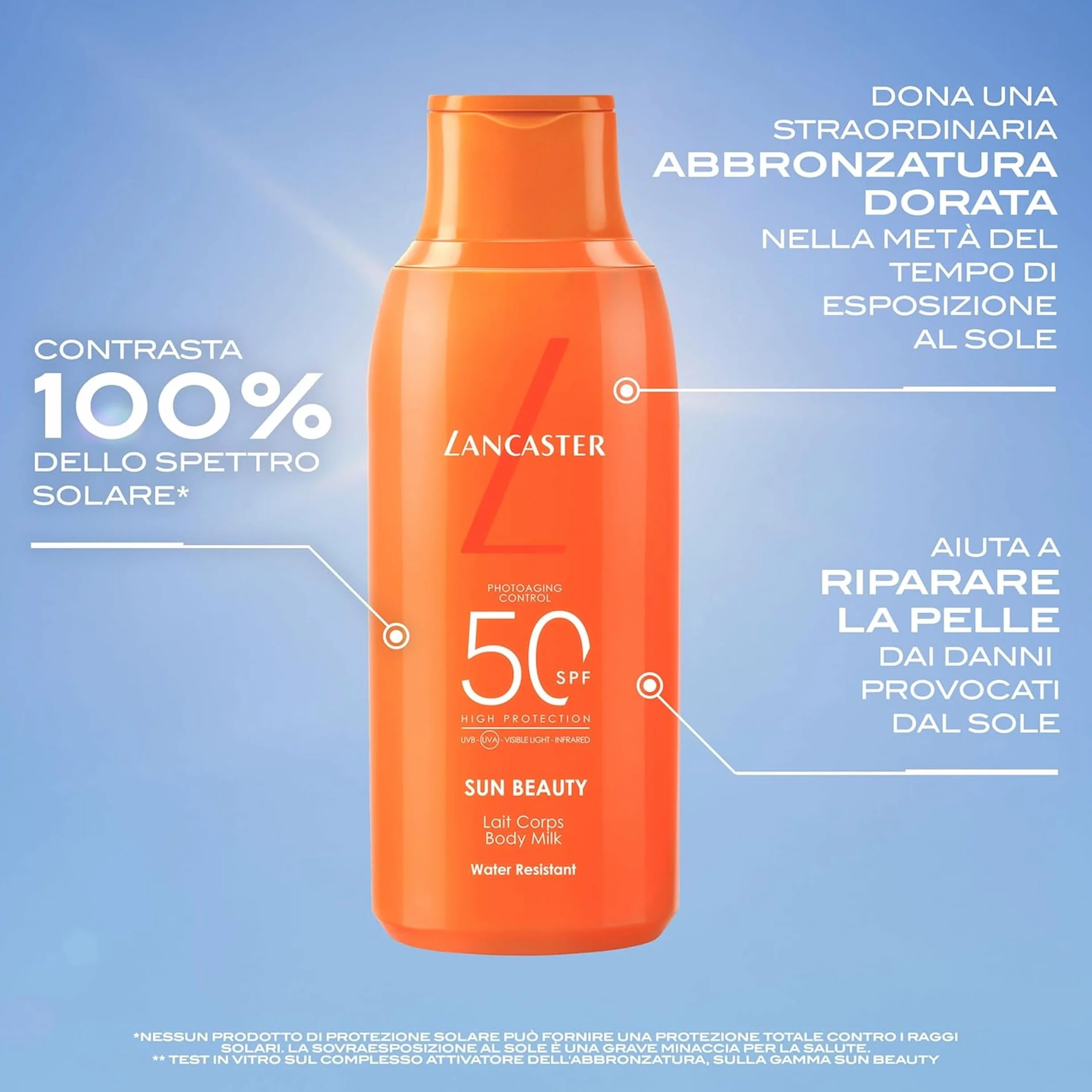 Lancaster Sun Beauty Body Milk - Latte Solare Corpo SPF30, Texture Leggera, Contrasta il 100% dello Spettro Solare, Stimola l'Abbronzatura Resistente all'Acqua