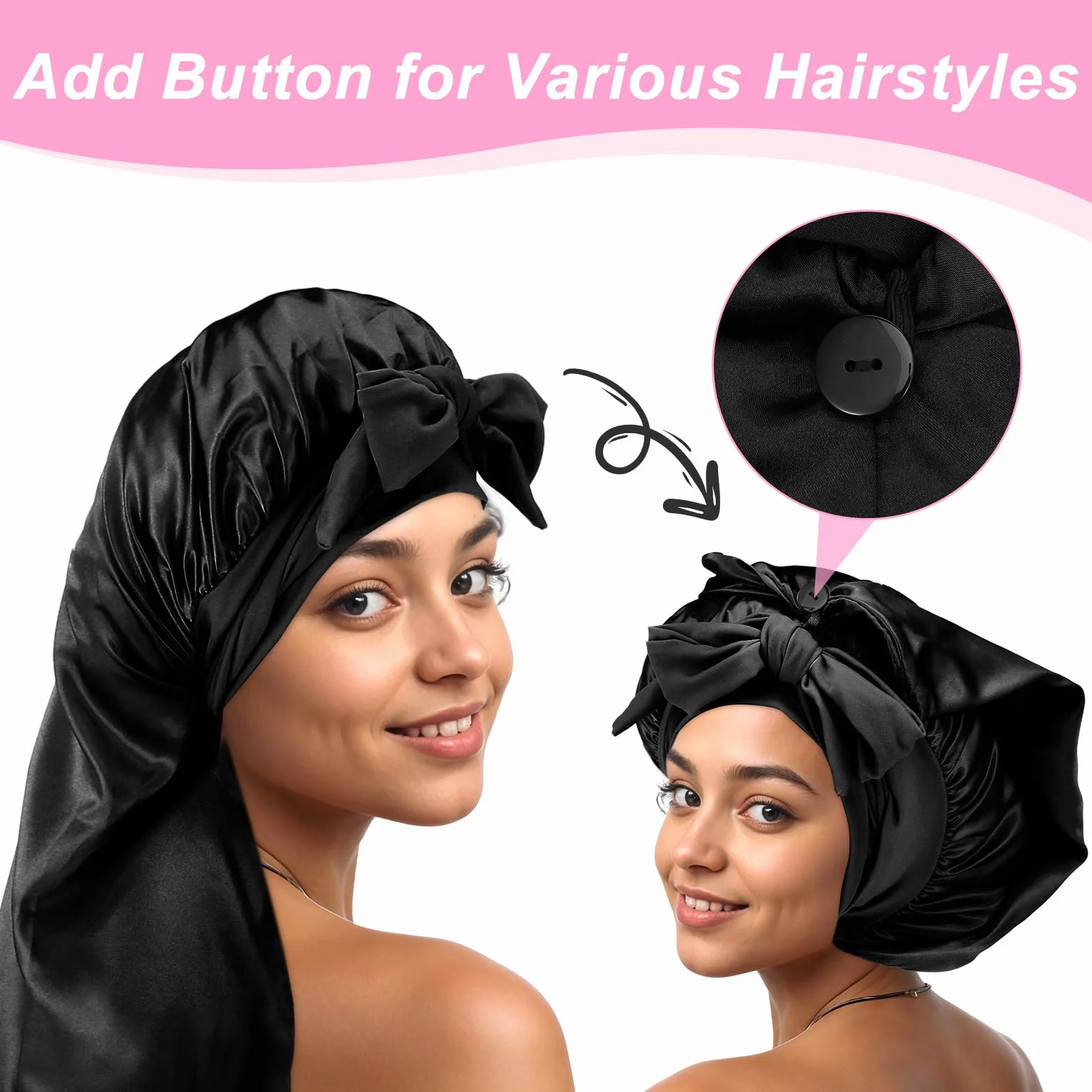Abeillo Cuffia lunga in raso per donne che dormono, grande cuffia per capelli in seta con fascia elastica per trecce capelli ricci