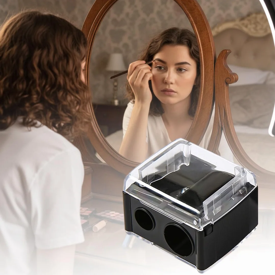 Temperamatite di Bellezza, 3 pezzi, Design portatile e compatto, Universale per Matite Cosmetiche (Eyeliner, Matita Sopracciglia, Matita Labbra), Temperino Doppio 2-in-1 (Nero)
