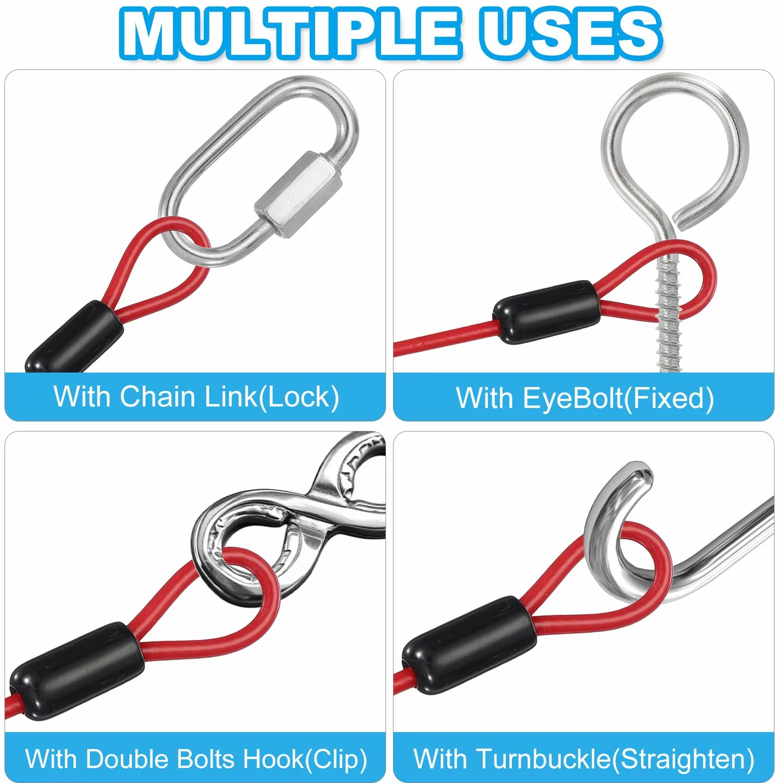 PATIKIL Anelli Filo Acciaio Inossidabile 1/8" Dia 4ft Cavo Flessibile Catena Sicurezza Lanyard Rosso