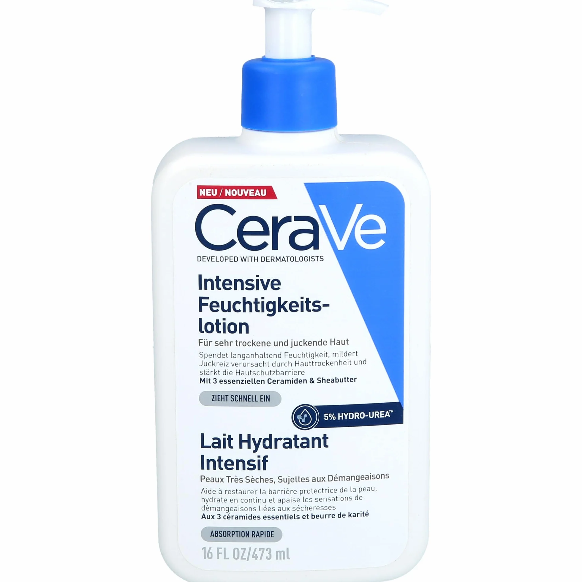CeraVe Lozione Idratante Intensiva, Per Pelli Molto Secche, Azione Lenitiva, Sollievo Immediato da Prurito, Con 3 Ceramidi Essenziali, Hydro-Urea e Burro di Karité, 473 ml