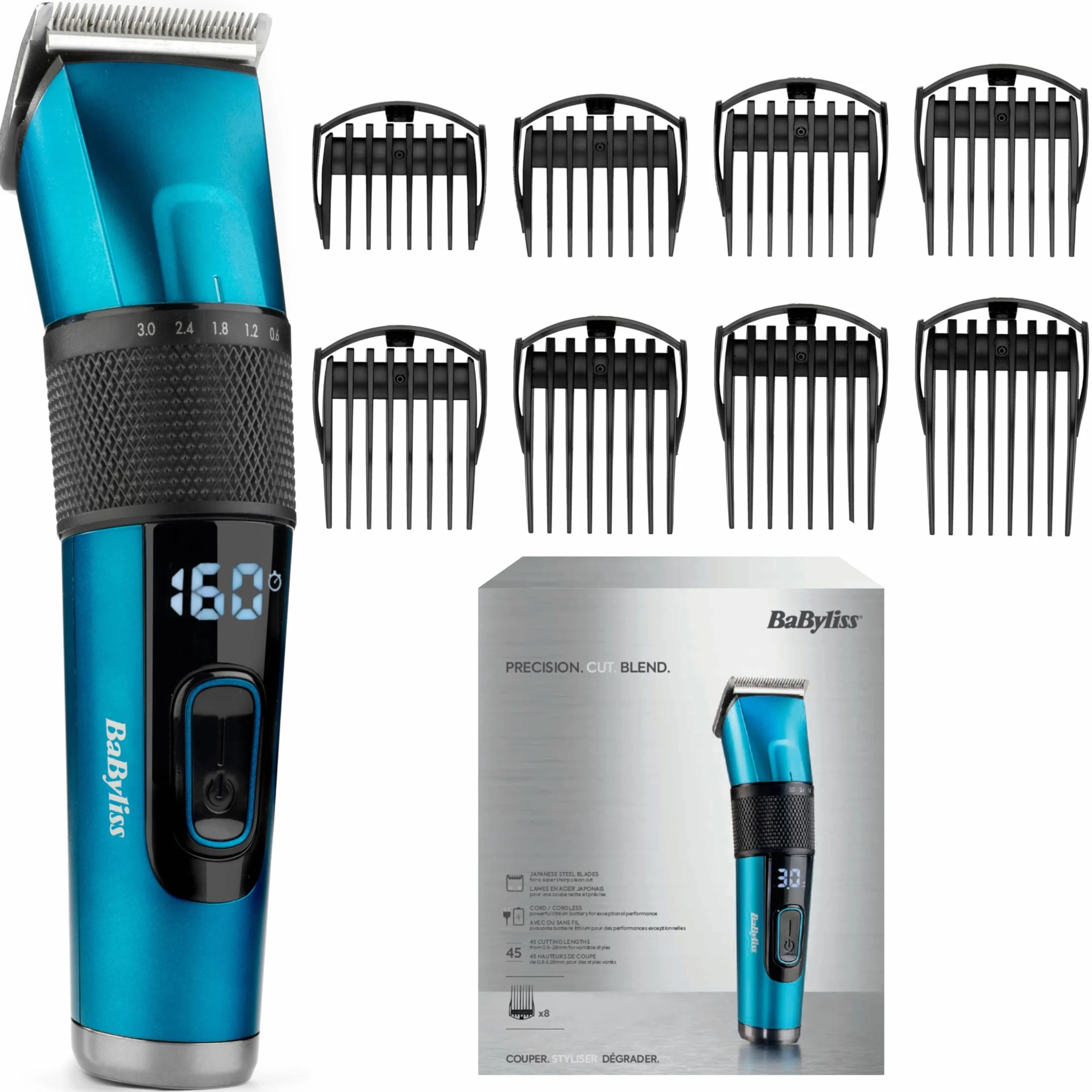 BaByliss Tagliacapelli Japanese Steel, batteria agli ioni di litio, autonomia 160min, Ricarica in 3h, Custodia inclusa, E990E