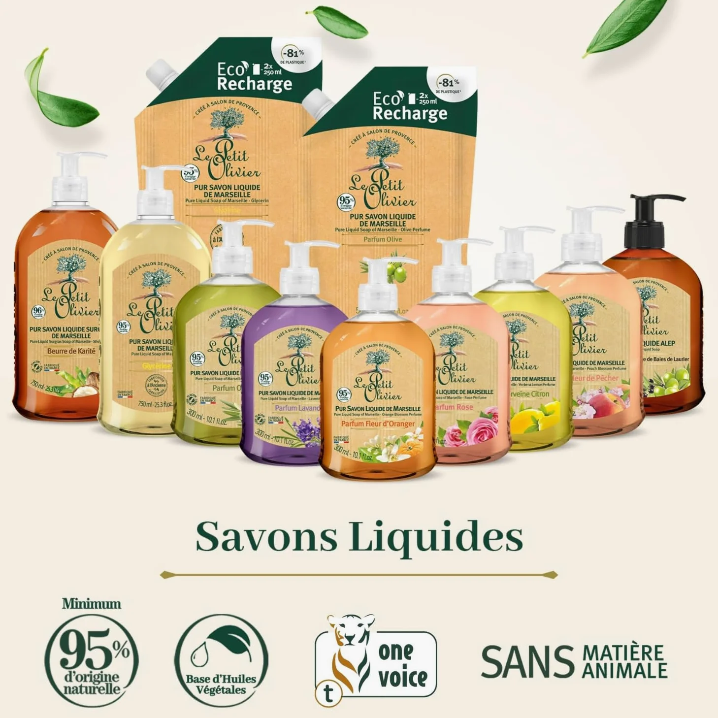 LE PETIT OLIVIER - Lotto di 12 - Puro sapone liquido di Marsiglia - Profumo di lavanda della regione grassa - Pulisce la pelle in morbidezza - 95% di origine naturale - Made in France - 300 ml