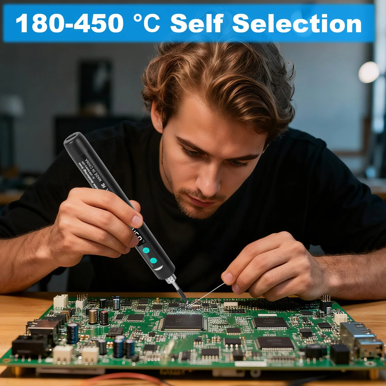 Kit di Saldatura Ricaricabile USB 180-450℃ Senza Fili con 3 Punte di Ricambio