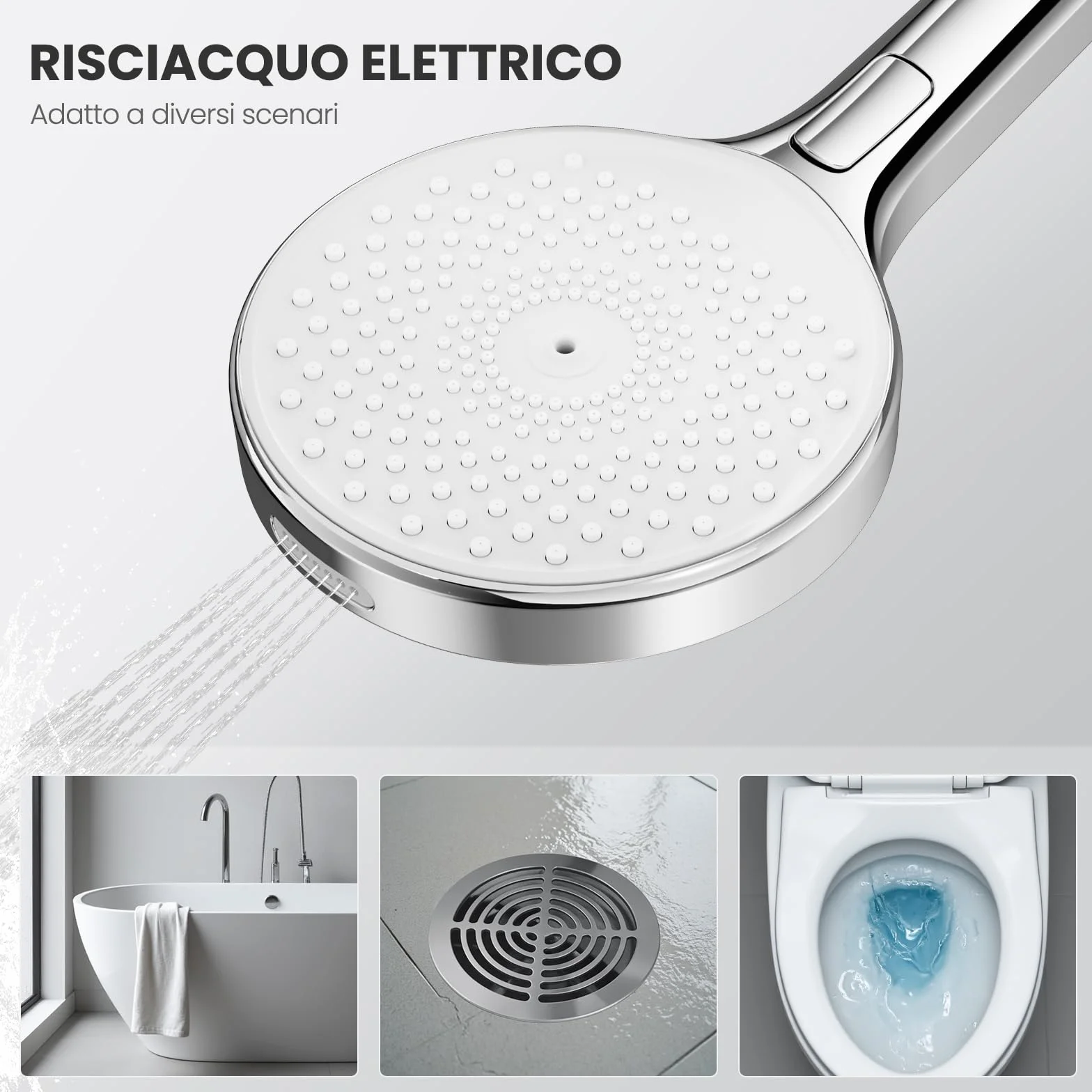 Auralum Soffione Doccia Anticalcare 140 mm - Alta Pressione 4 Modalità Regolabili Risparmio Idrico - Ugelli Silicone Autopulenti Cromato Bianco