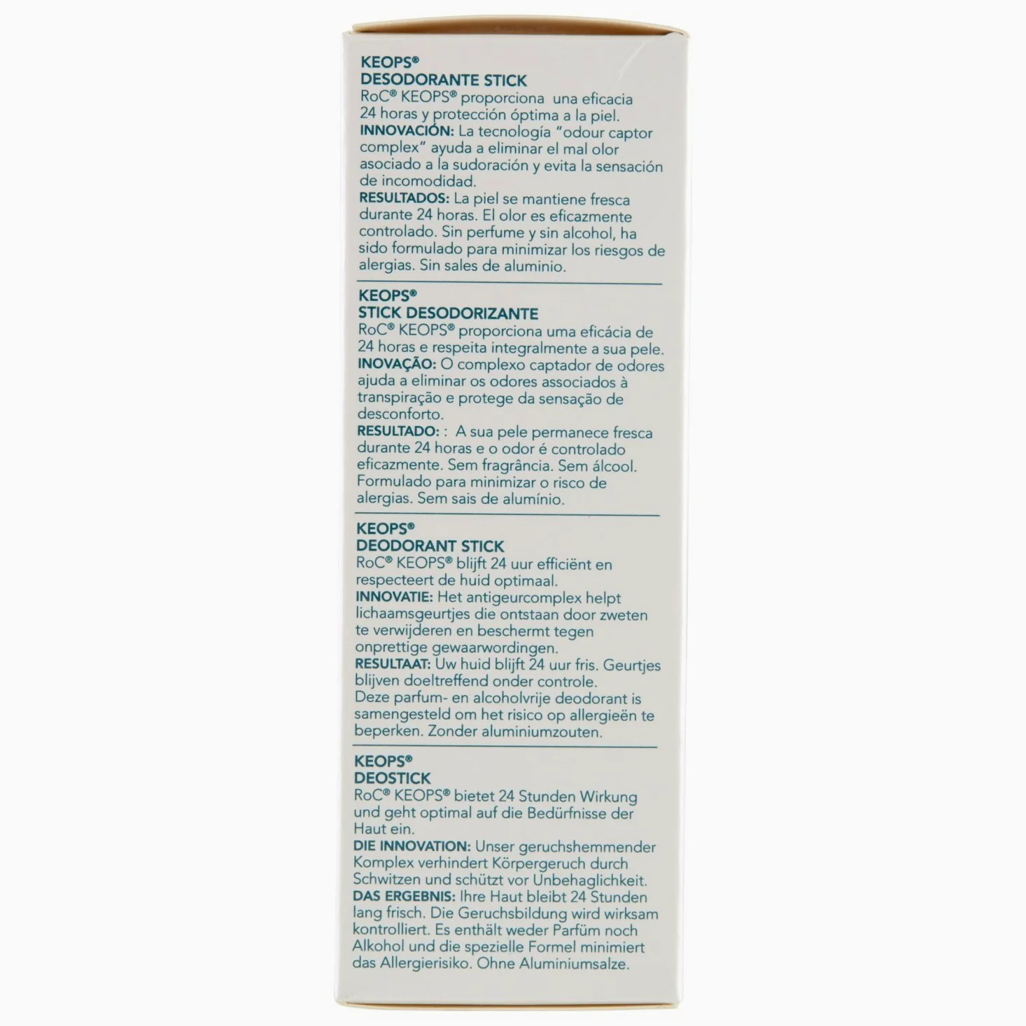 RoC - KEOPS Deodorante Stick - Efficacia 24 Ore - Senza Alcool, Profumo e Sali di Alluminio - Tutti i Tipi di Pelle - 40 ml (Confezione da 4)