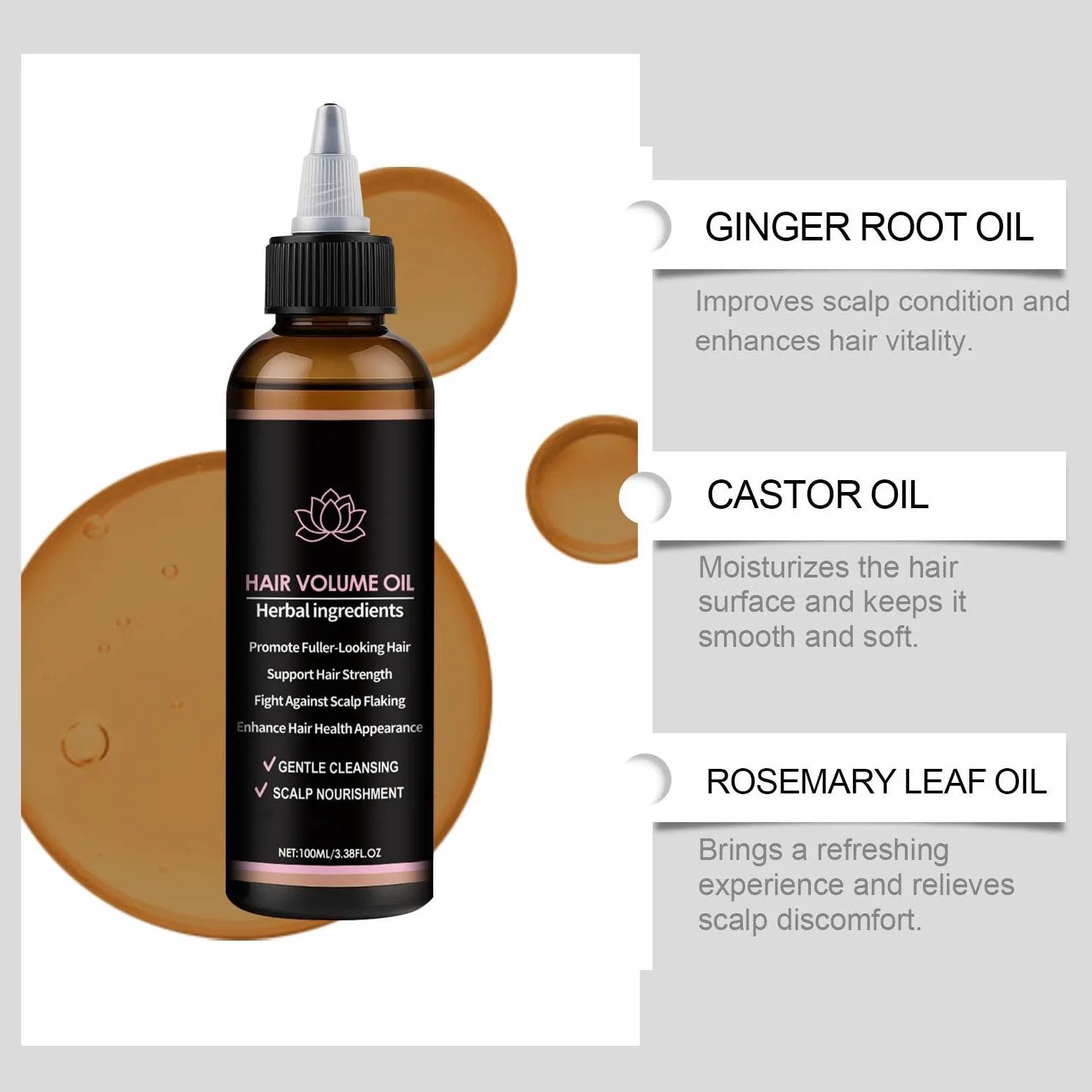 Olio per la crescita dei capelli, olio per massaggio rinforzante del cuoio capelluto, Siero per capelli e cuoio capelluto, Olio per capelli di radice di zenzero, riduce le doppie punte e la secchezza