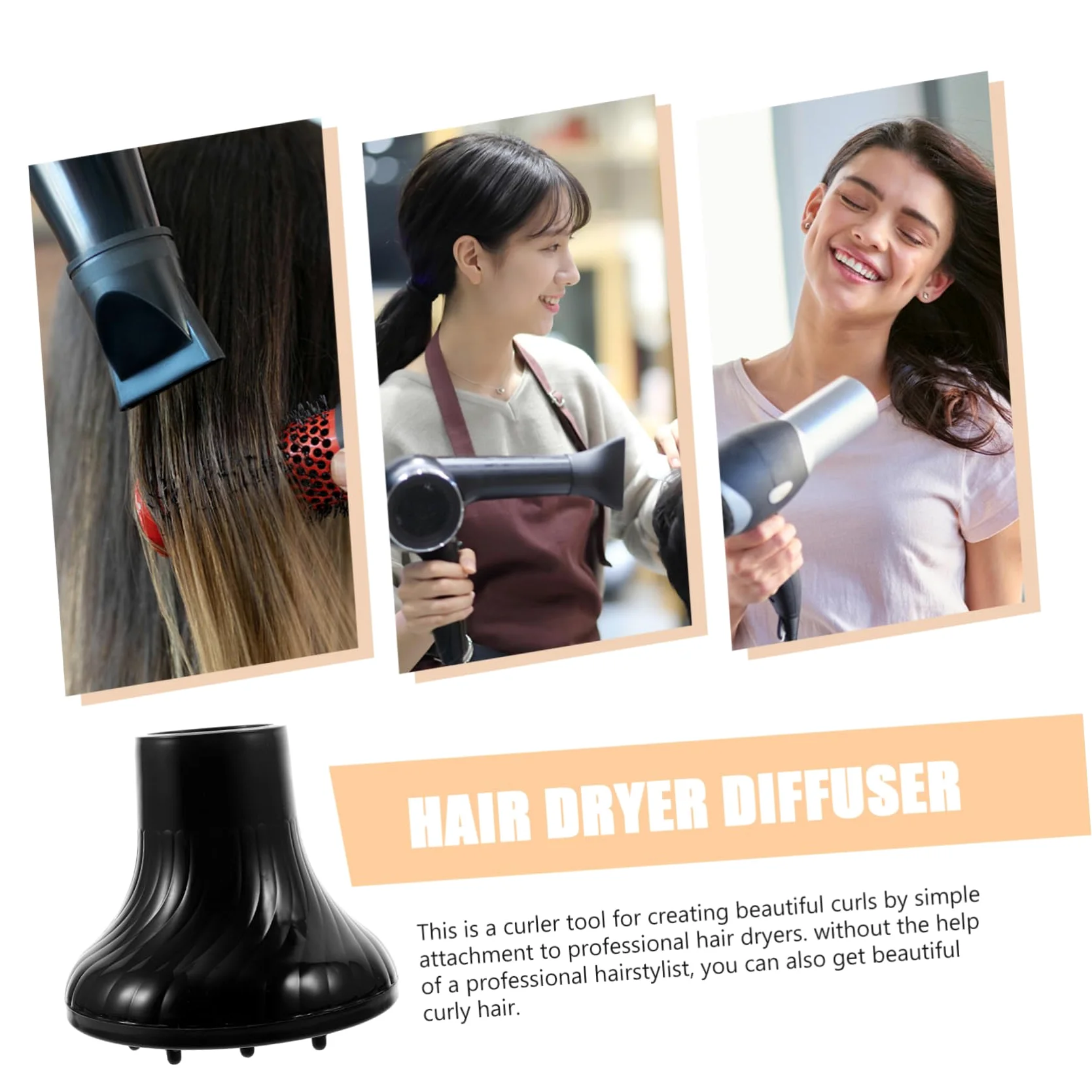 Diffusore per Asciugacapelli in Plastica Nero per Bocchetta 4, 2-4, 8cm | Diffusore per Chioma Ricci Professionale, Facile da Usare, per Casa e Salone, Massimizza Volume, Uso Pratico