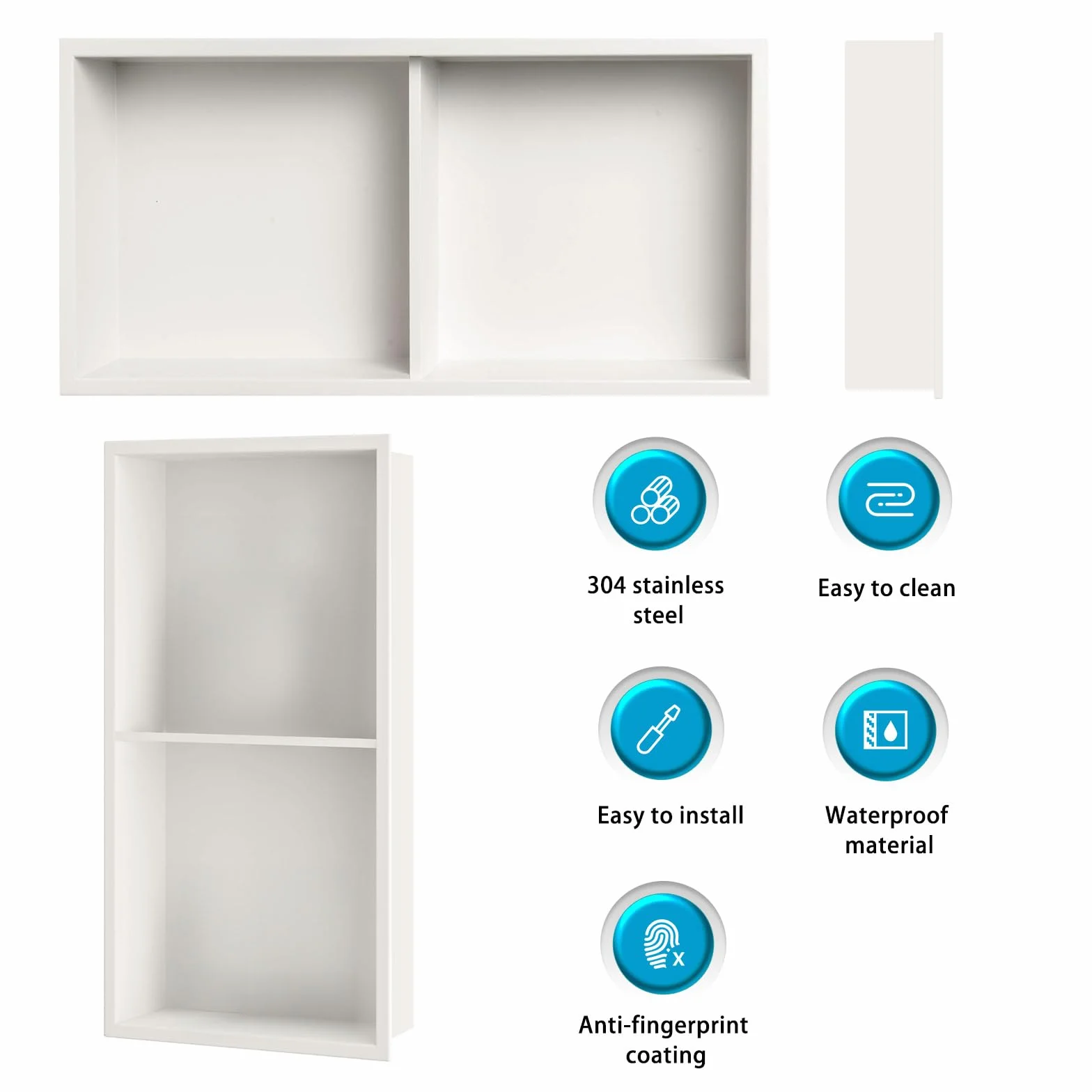 Nicchia Doccia Incasso 60x30x10cm Acciaio Inox Bianco Crema