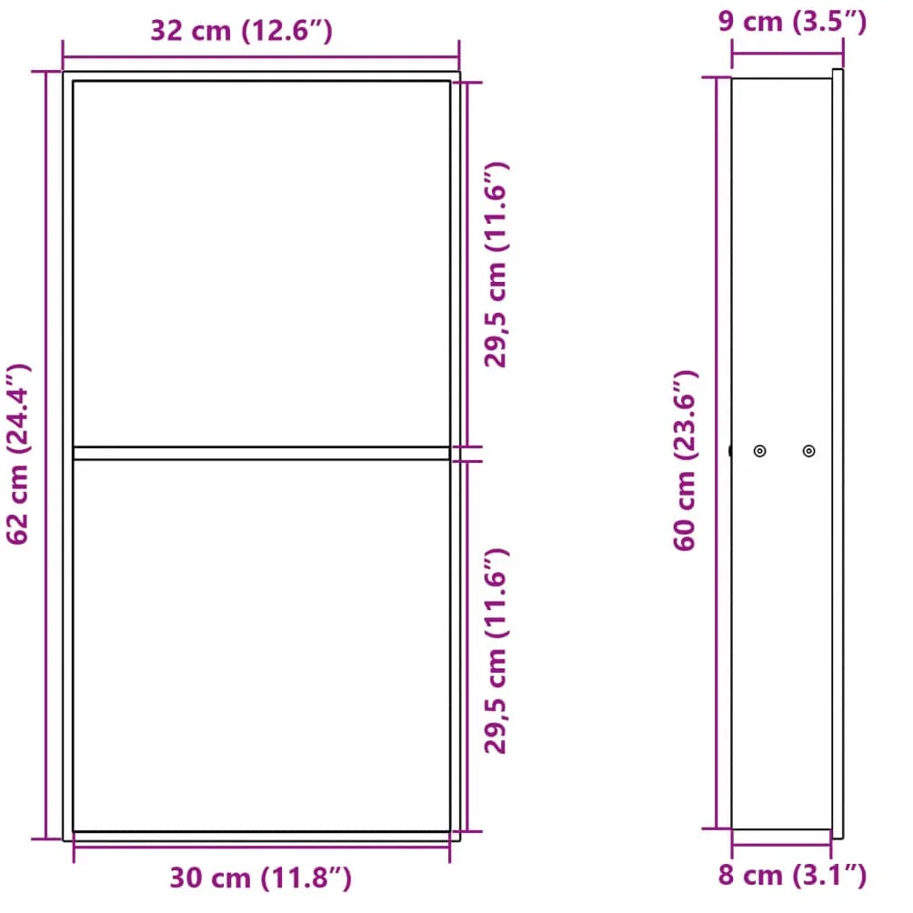 Nicchia per Doccia Argento Spazzolato 32x62x9cm Acciaio Inox
