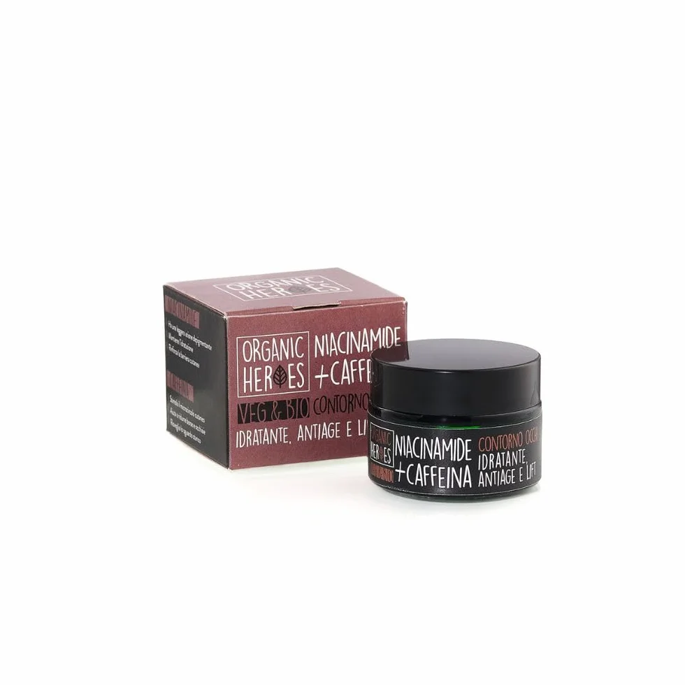 Organic Heroes | Contorno occhi antirughe Caffeina e Niacinamide Bio, Azione su borse e occhiaie, Contiene Caffeina naturale, Allevia borse e stanchezza, Contiene gelsomino, Azione antiage, 30ml