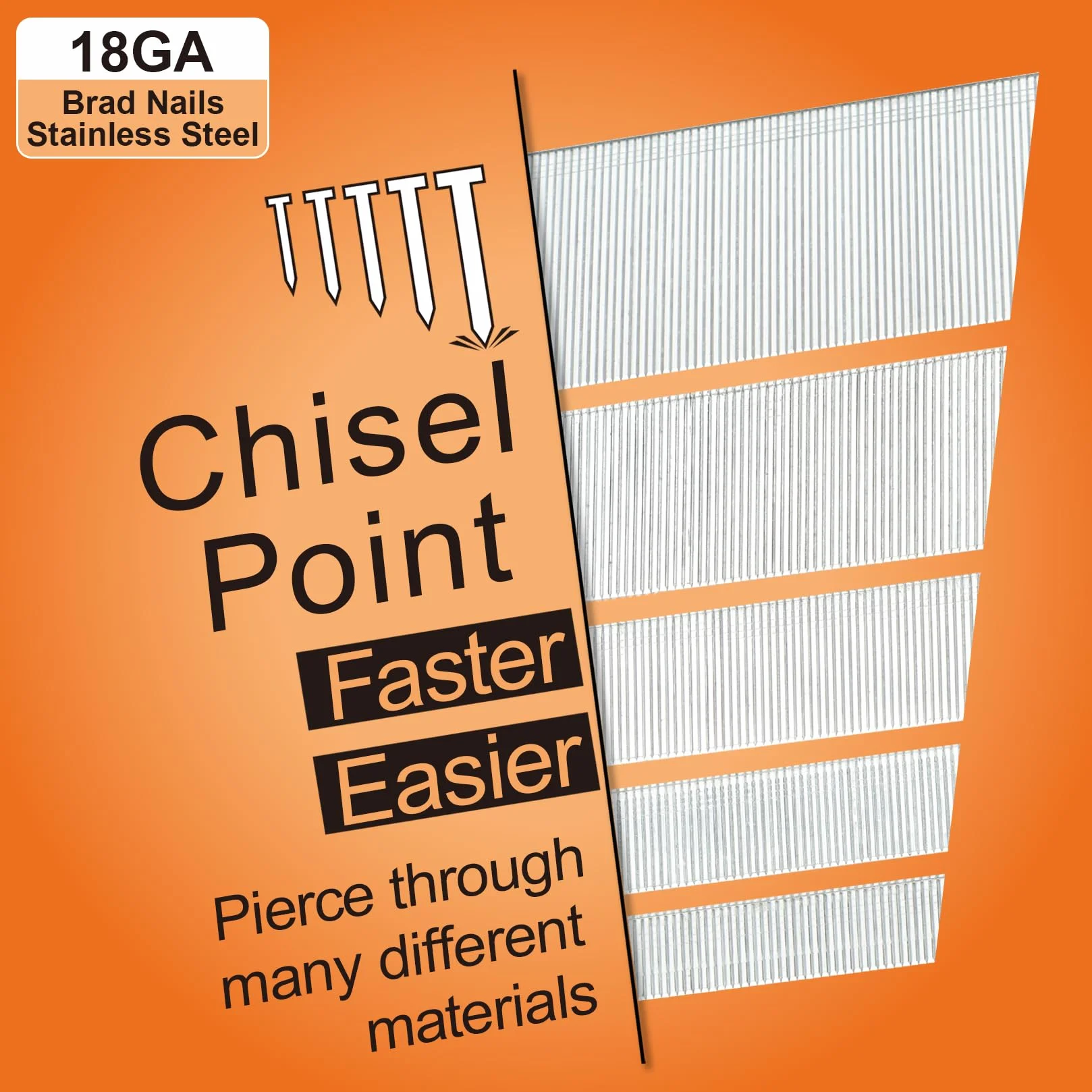 PINOZE Chiodi senza testa in acciaio inox calibro 18, 1200 pezzi, 5,1 cm, 1-1/4", 3/4", in acciaio inossidabile 304