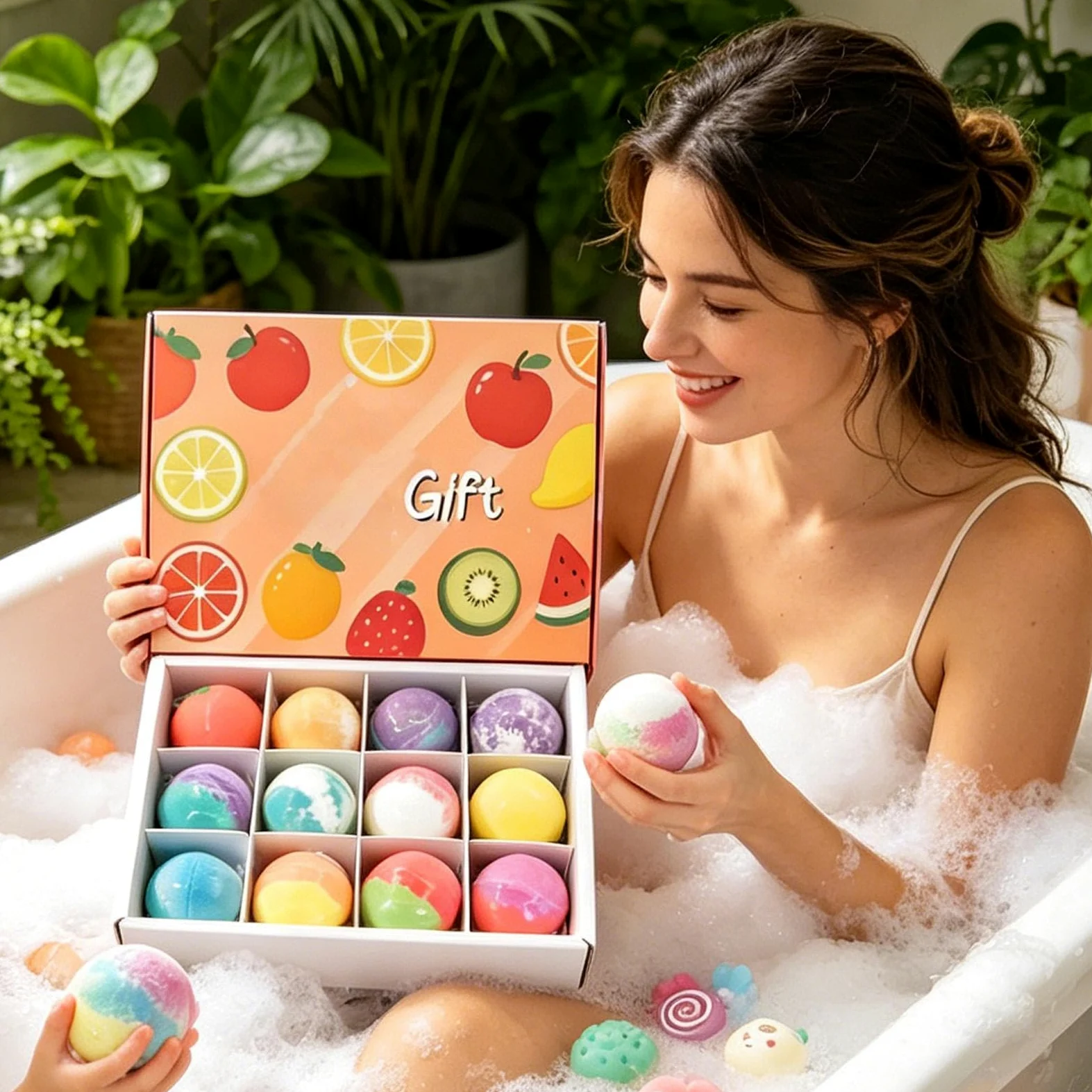 Palle da bagno effervescenti per 12 pezzi detergente per il corpo con giocattolo | Design Fruttato Perla SPA Ideale Per Rilassamento Casa Bagno Hotel