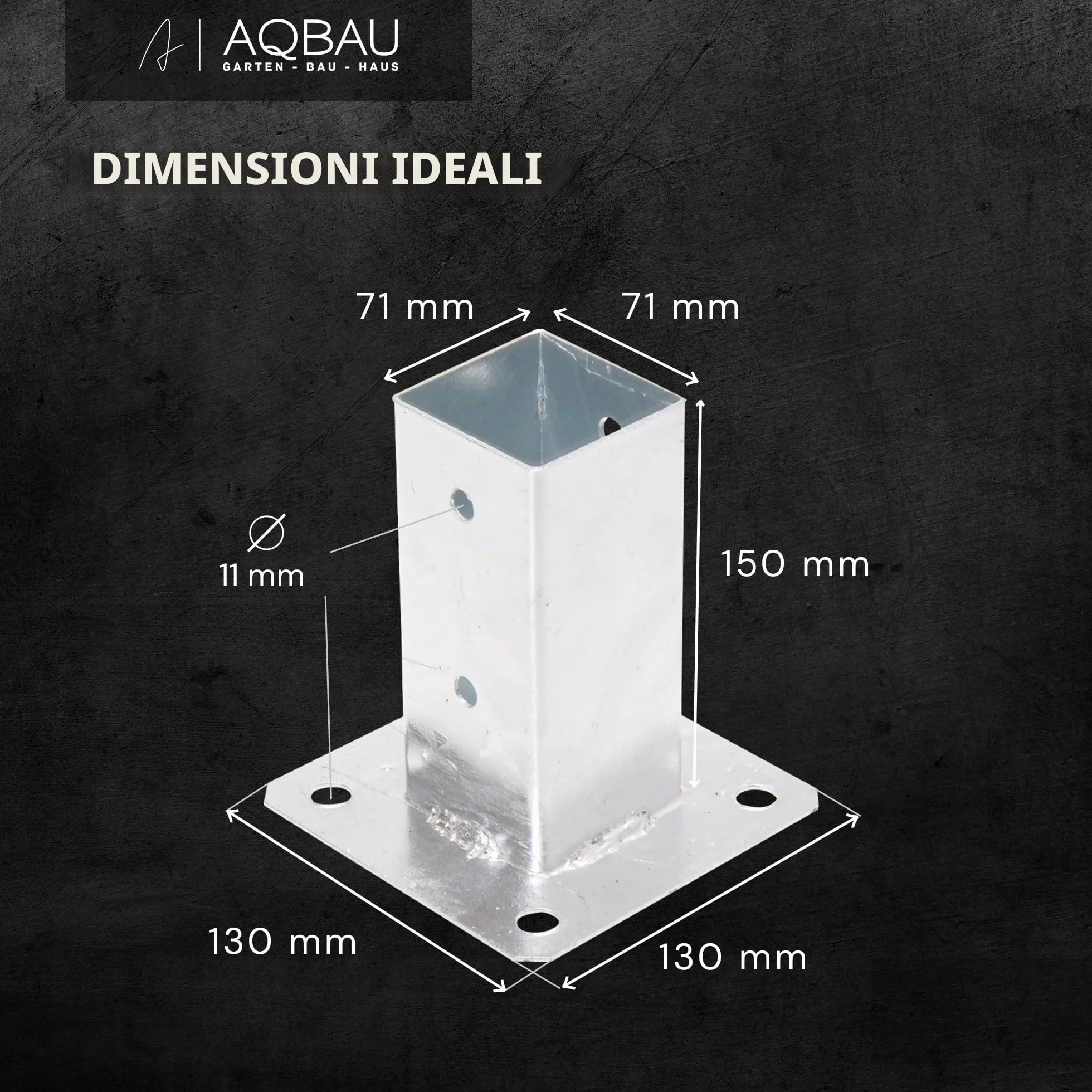 Set di 4 supporti per pali da avvitare 70 x 70 mm, staffe zincate a caldo per pali in legno con piastra