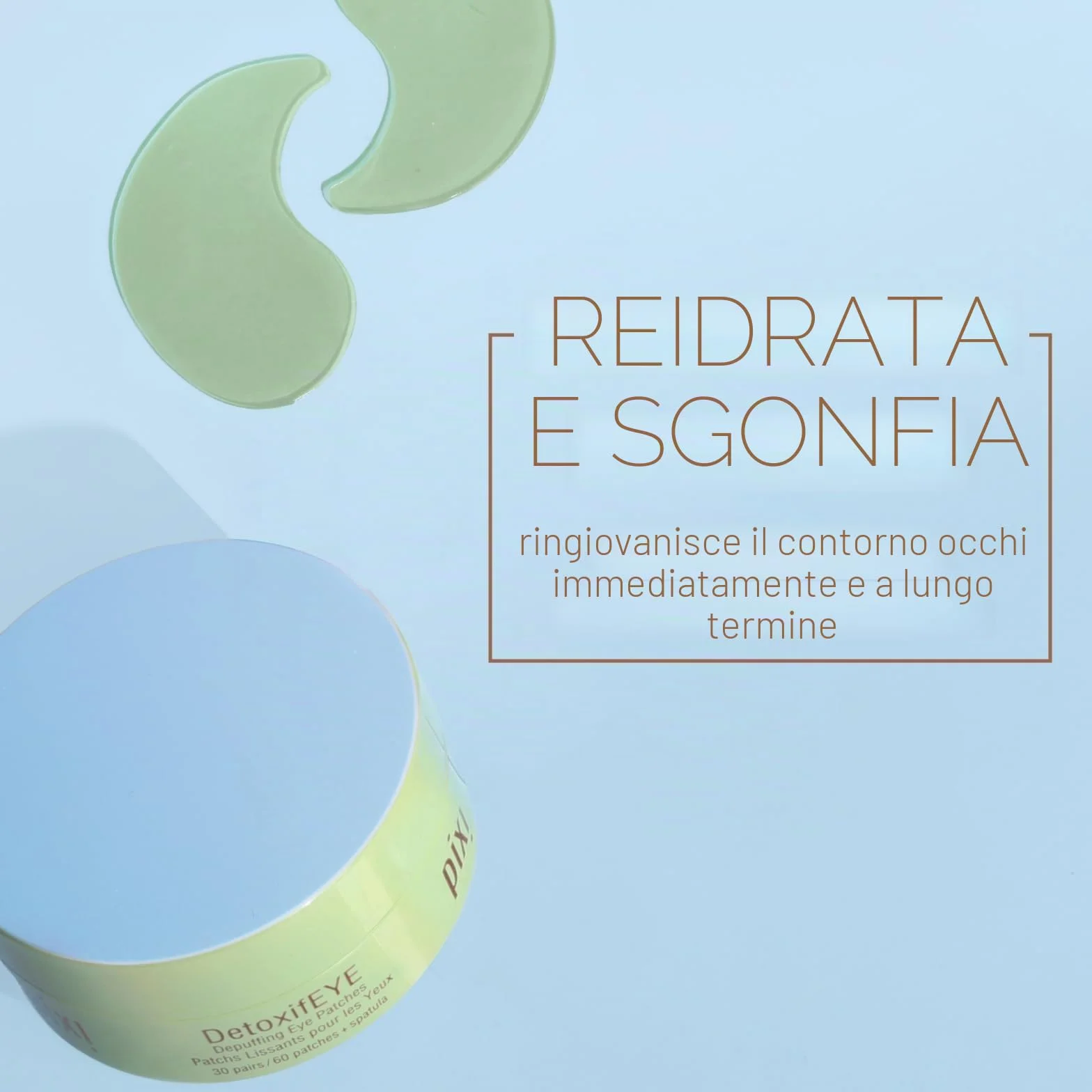 Pixi Detoxifeye Depuffing Hydrogel Under Eye Patches, Acido Ialuronico, Gold Caffeine Eye Patches per la zona sotto gli occhi, Idrata la zona degli occhi, 30 paia, 60 cerotti