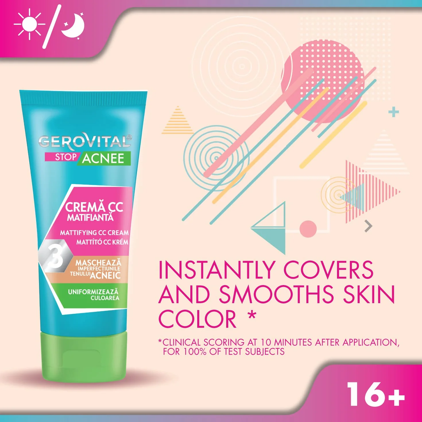 Crema CC Opacizzante Viso con Acne, Copre le Imperfezioni, Uniformizza il Colore, Prodotto per il Trucco e per la Cura Della Pelle, 30 ml, Gerovital Stop Acnee