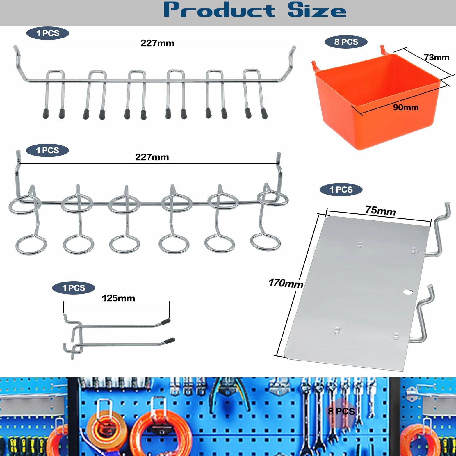144PCS Set di ganci per pannello forato, cestini e serrature per utensili