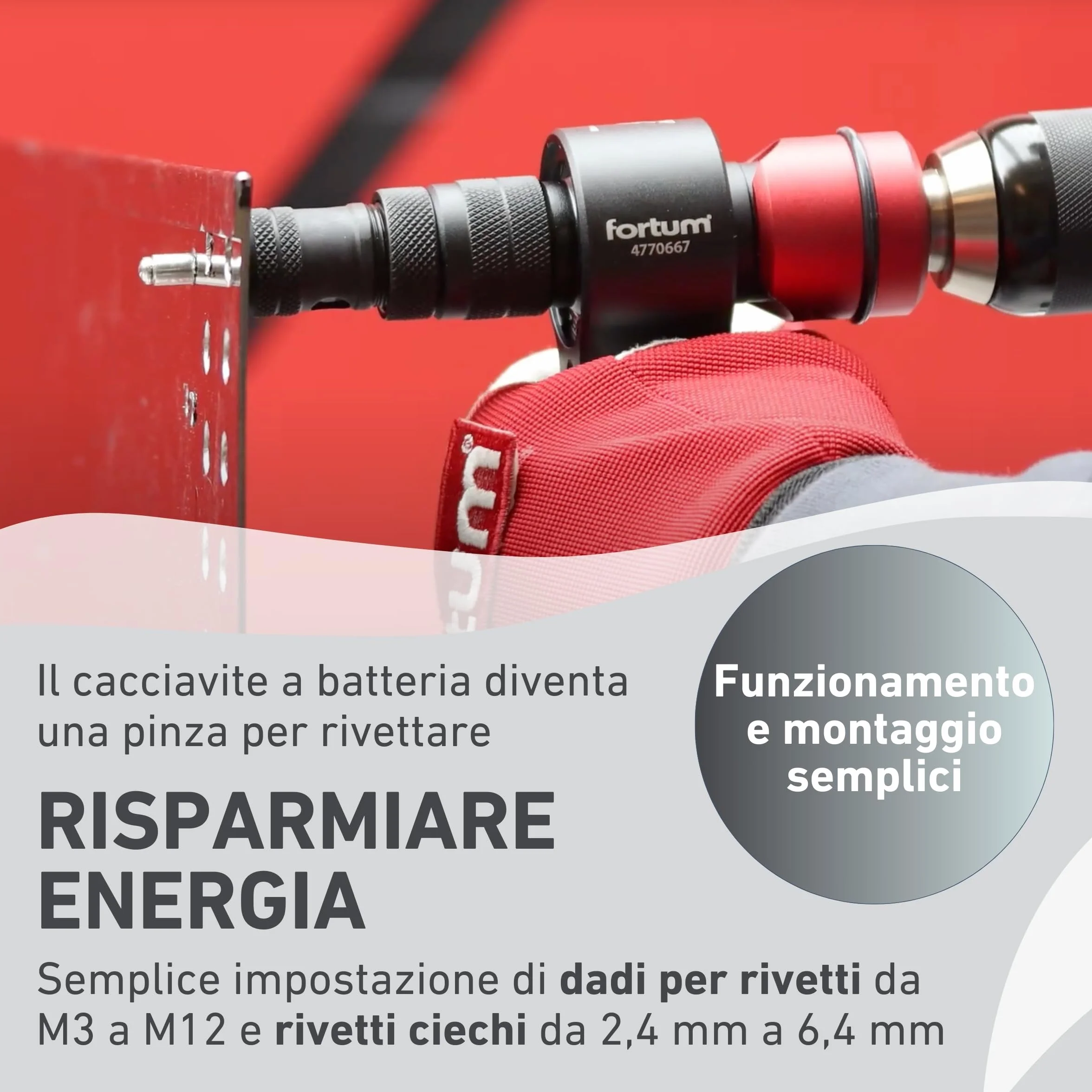 Rivettatrice 2-in-1 per avvitatrice a batteria e trapano - Rivetti ciechi 2,4-6,4mm inserti M3-M12 alluminio acciaio inox