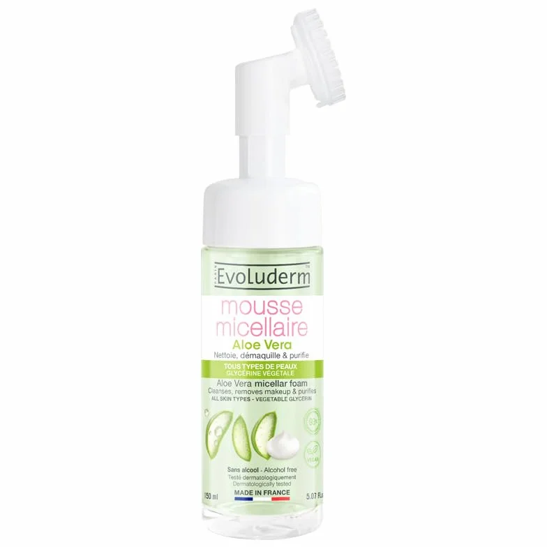 EVOLUDERM - Schiuma Micellare Aloe Vera - 150 ml - 93% di ingredienti di origine naturale - Vegan