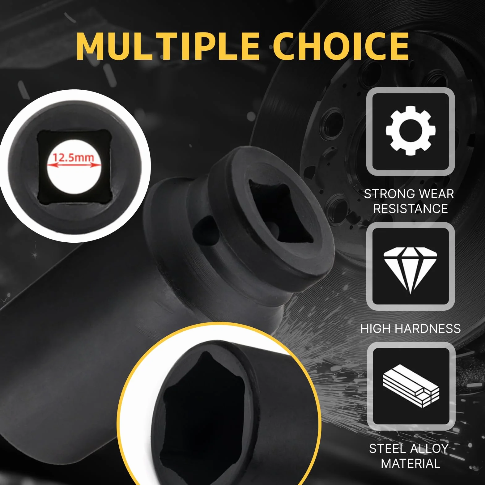 Bussola esagonale 1/2" 27mm, chiave a bussola, acciaio CR-MO, lunghezza 78mm