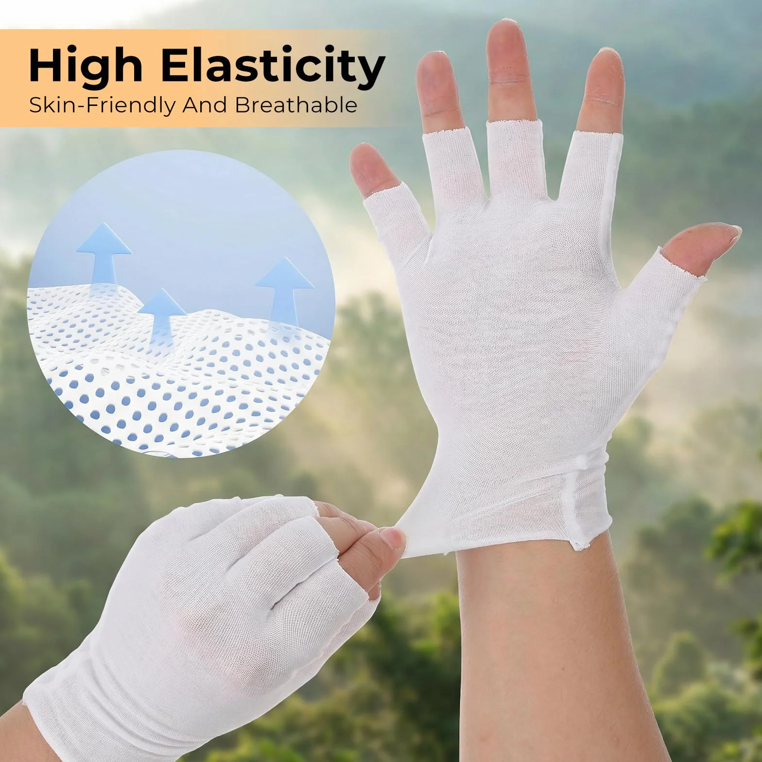 5 paia di guanti in cotone eczema, guanti bianchi senza dita guanti idratanti eczema per mani asciutte dormire touch screen spa trattamento della pelle