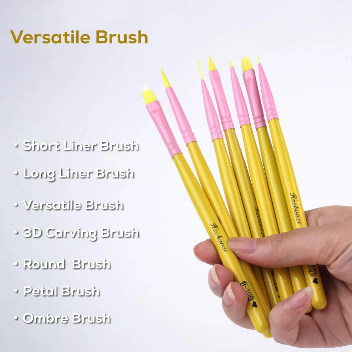 Pennelli per Unghie, Hechunzi 7 Pezzi Pennello per Gel Estensione Unghie Nail Art UV Gel Pittura Strumento per Decorazioni Unghie Painting Detailing Salone Casa Manicure DIY (Giallo)
