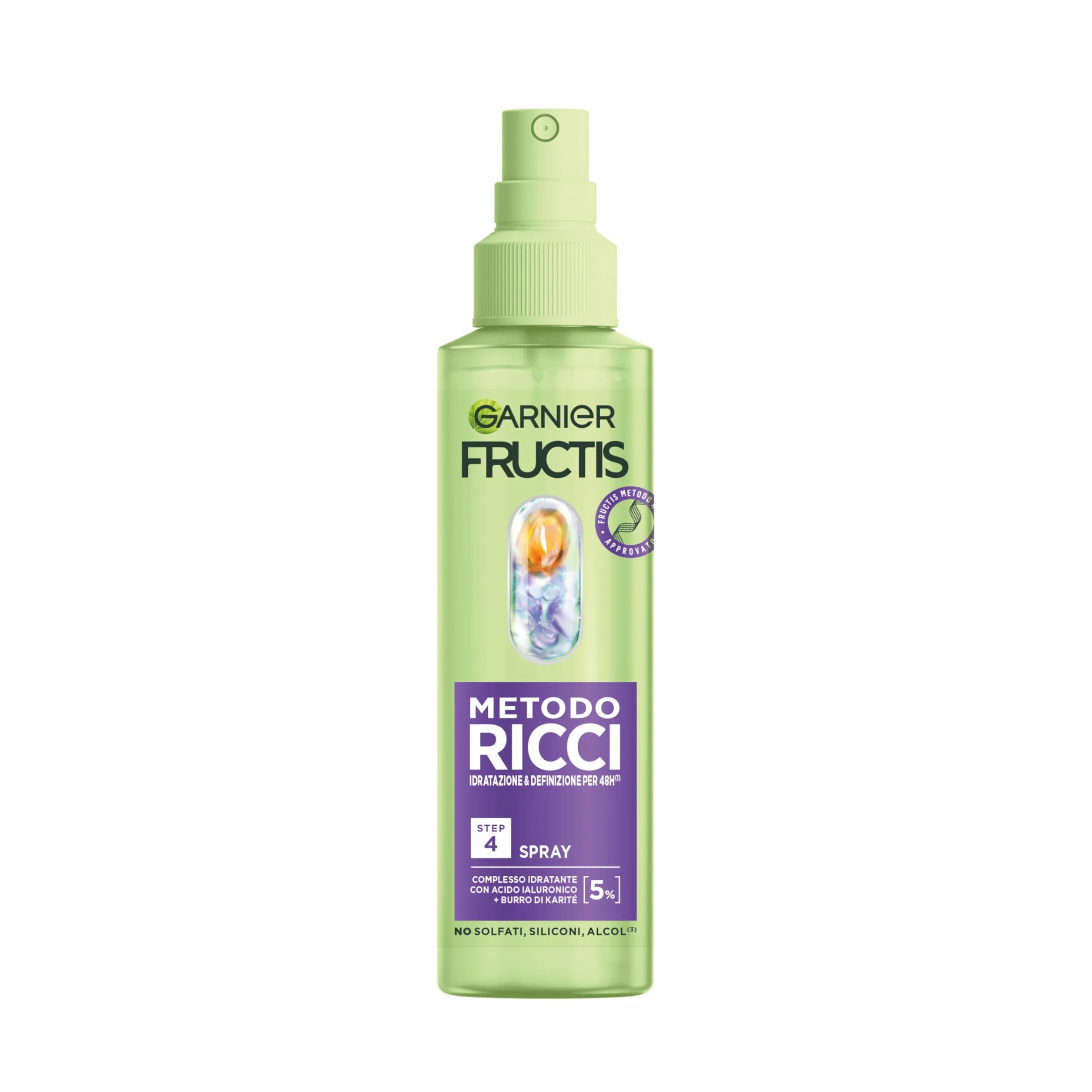 Garnier Fructis, Spray Idratante, Per Capelli Ricci, Capelli Ricci Definiti e Idratati, Arricchito con Acido Ialuronico e Burro di Karité, Metodo Ricci, 150 ml
