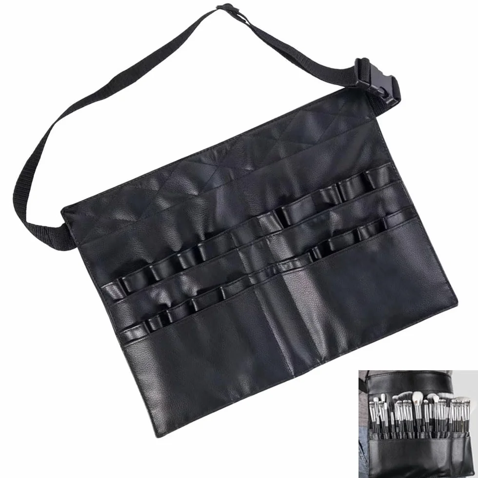 Borsa Trucco Beauty Case, Porta Pennelli Make Up da Viaggio Con Cintura Regolabile e Marsupio Cosmetici Portatile (Nero)