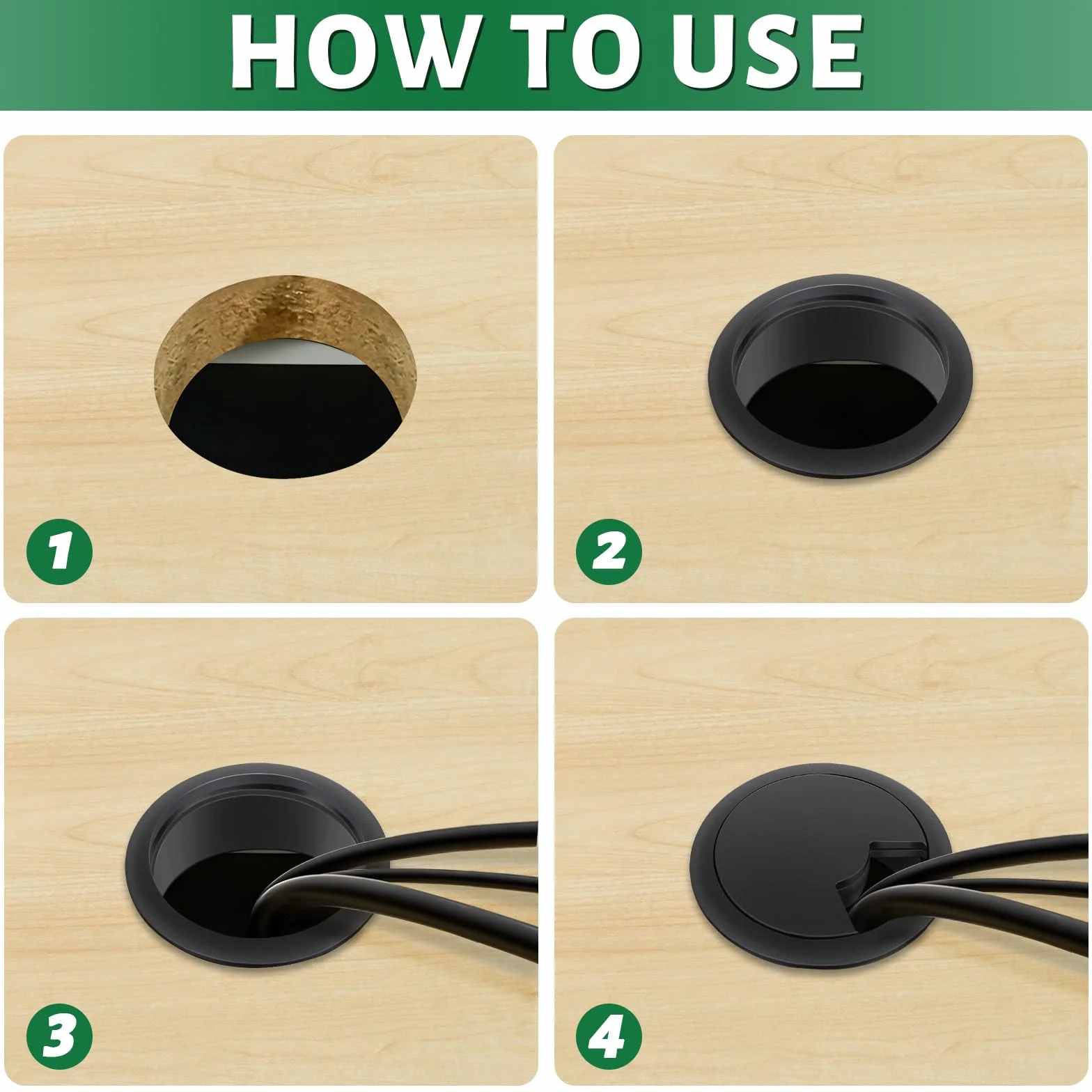 Bolatus 2 passacavo da scrivania 60 mm plastica nero