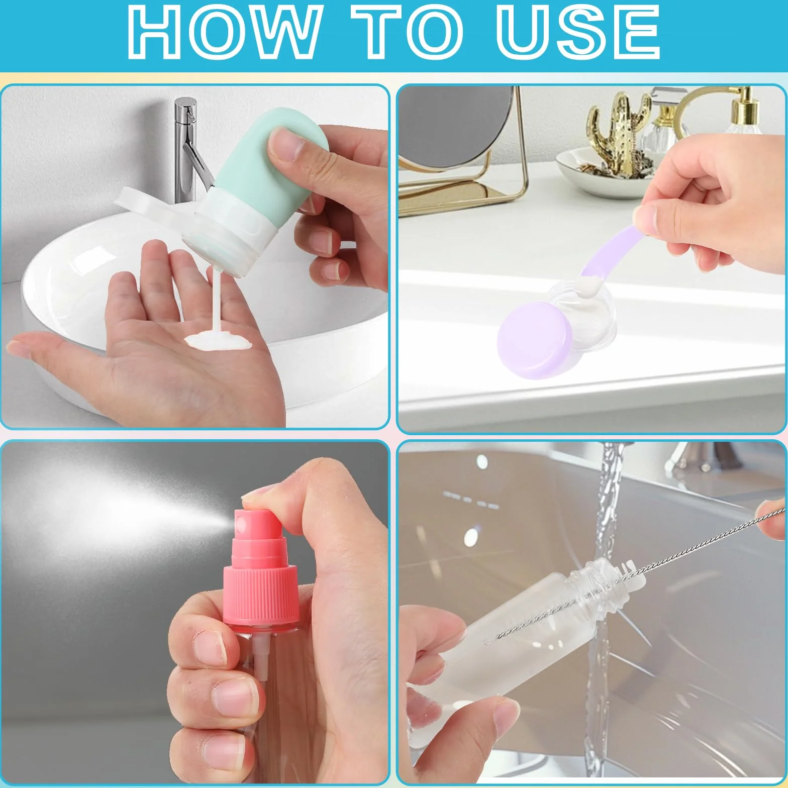 Bottiglie da Viaggio in Silicone Set - 18 Pezzi Contenitori da Viaggio - Kit da Viaggio per Aereo - Accessori per Flaconi da Viaggio - Per Shampoo/Liquidi/Lozione