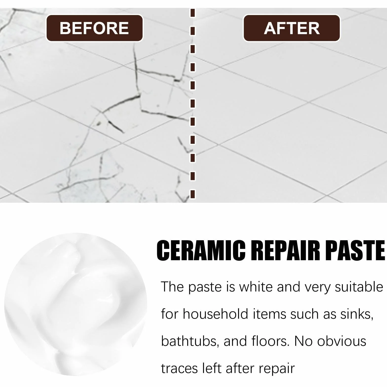 Pasta Riparazione Piastrelle Stucco Marmo Smalto Rattoppi Pavimenti Pietra Crepe Ceramiche Acrilico