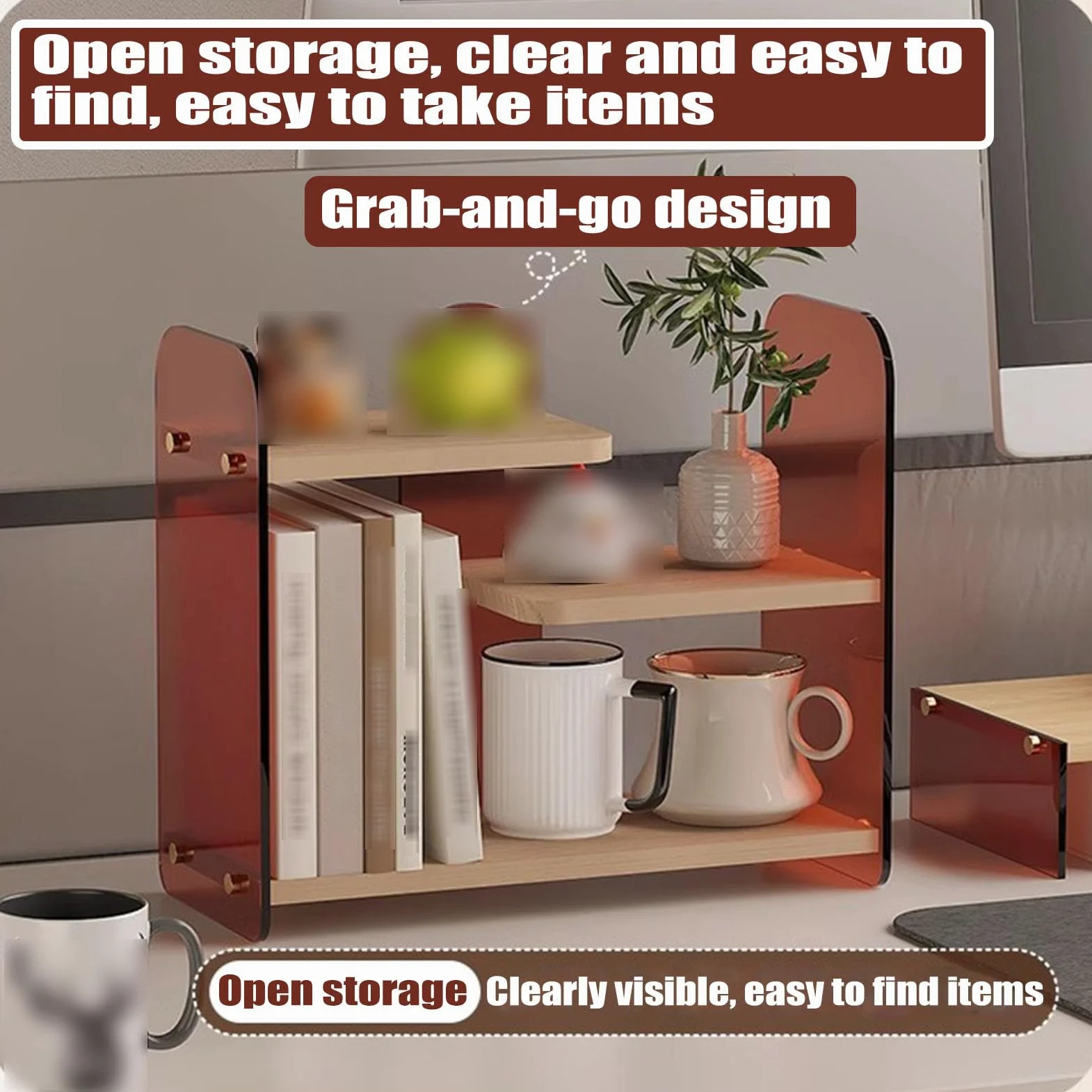 Organizer per trucchi a 3 livelli, in legno e acrilico, per prodotti per la cura della pelle e profumi, organizer per trucchi da banco per bagno e cassettiera