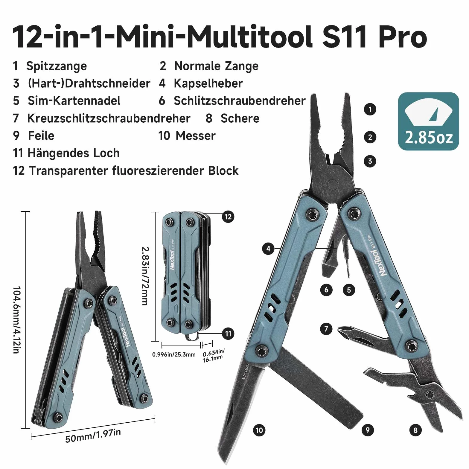 NexTool Multitool Mini Sailor S11 Pro 12 in 1, strumento multiuso EDC compatto in acciaio inossidabile