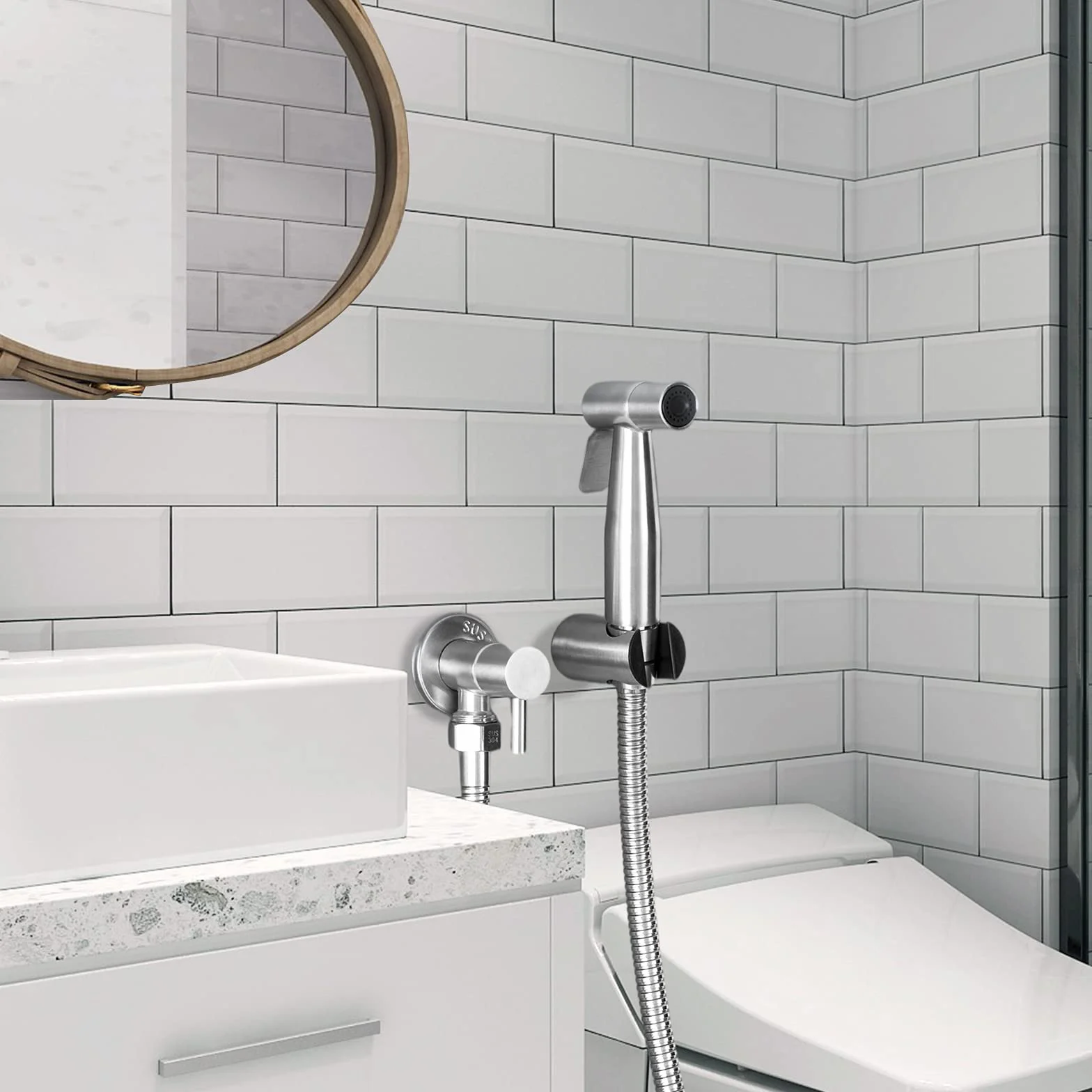 LOSCHEN Kit spruzzatore per bidet in acciaio inox per WC Shattaf accessorio bagno