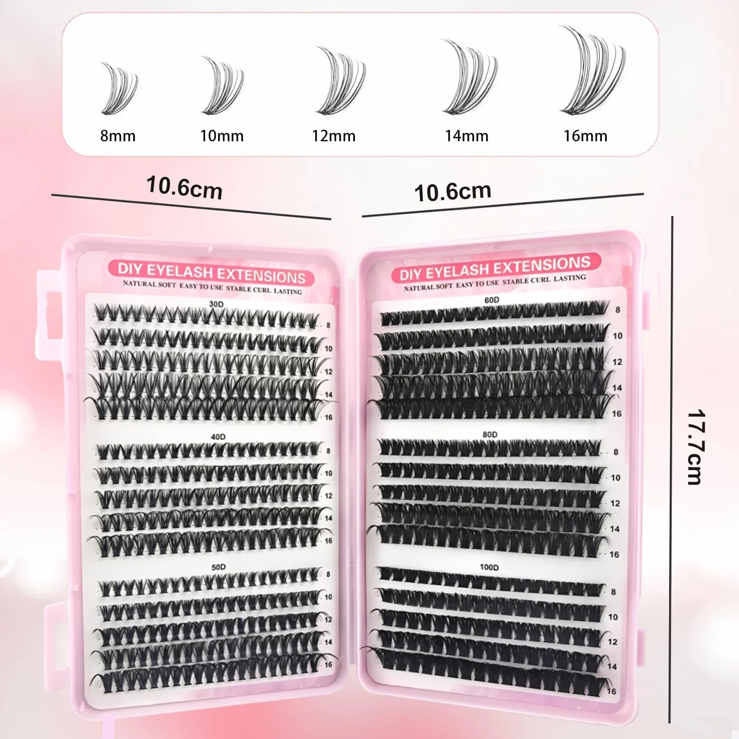 580 Pezzi Ciglia Finte Extension Ciglia 30-40-50-60-80-100D Curl Ciglia-Finte Ciuffetti, per Estendere le Ciglia a Casa per Ragazze e Donne Principianti((8-16mm Mix)
